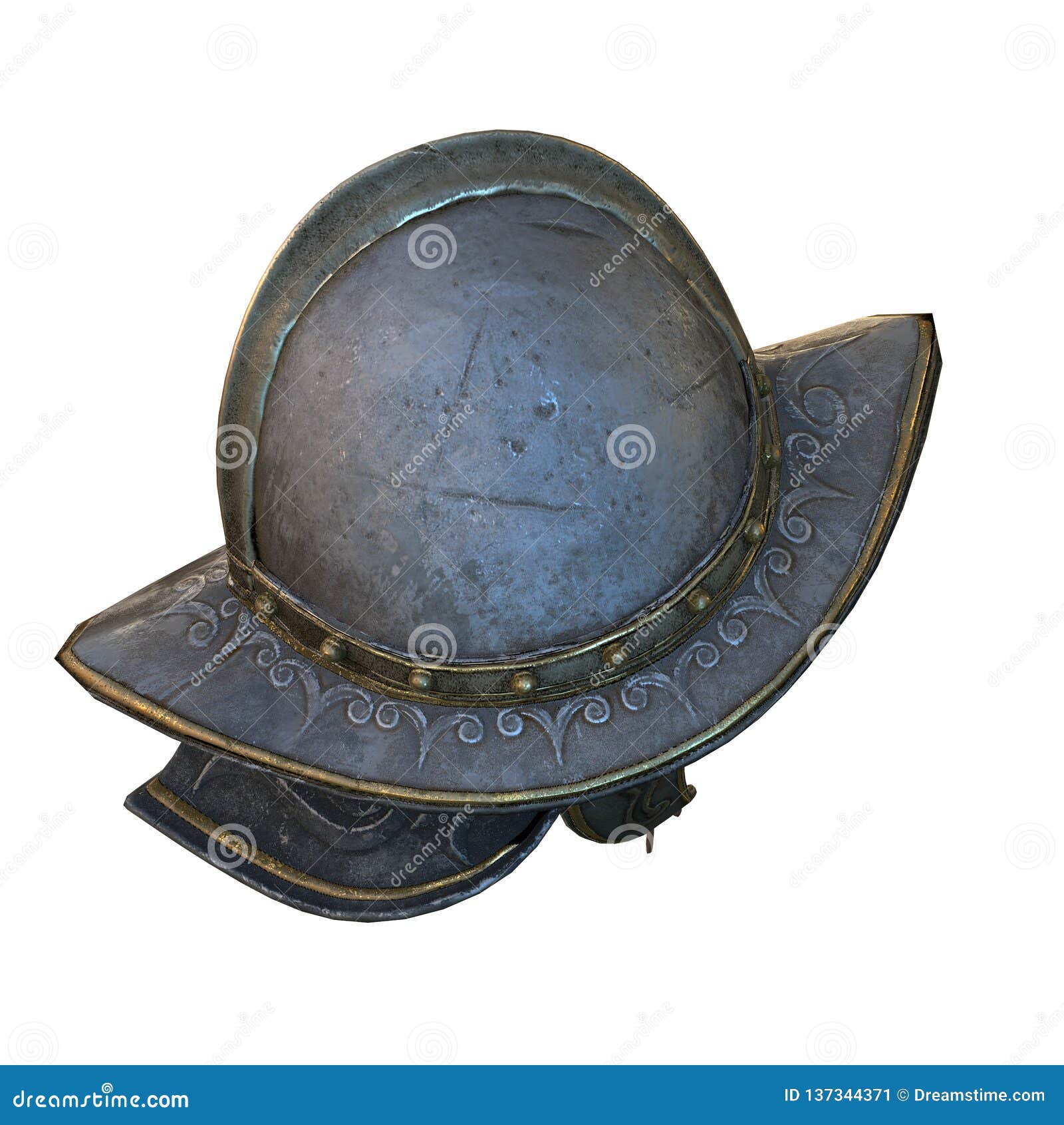 ancient metal conqueror`s helmet off-center 3d 