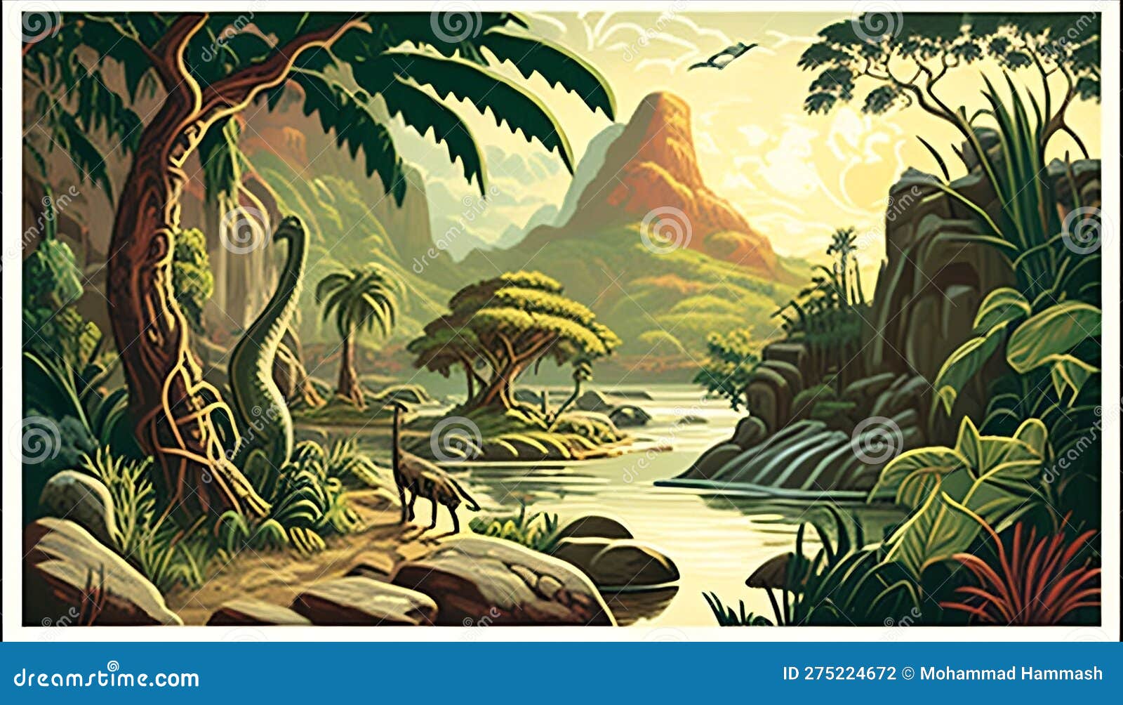 Ancient Earth: a Glimpse of Life 65 Million Years Ago, Made with Generative AI Stock Photo 