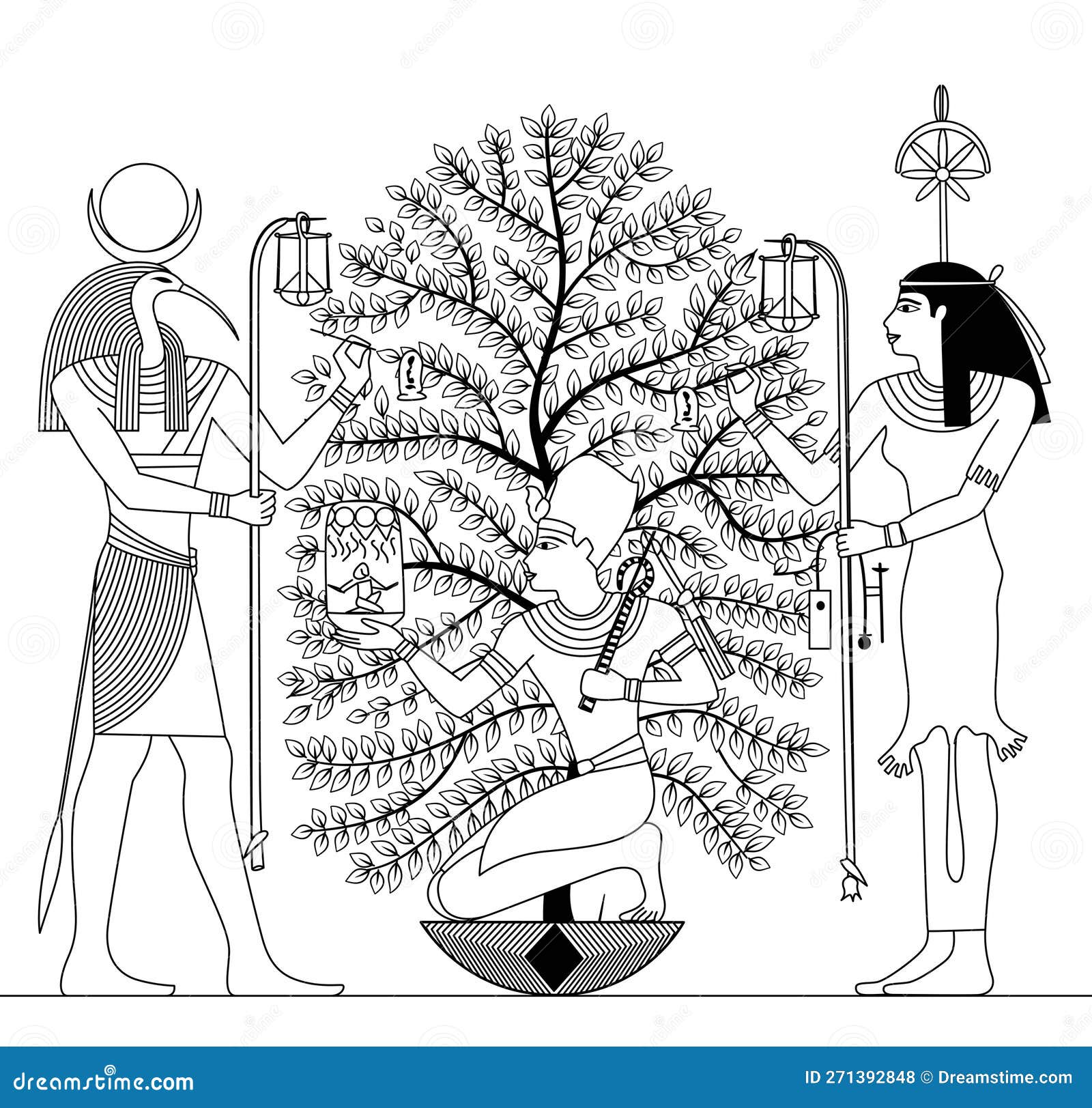 Ancient Egypt Christmas Tree Black and White Line Art Vector