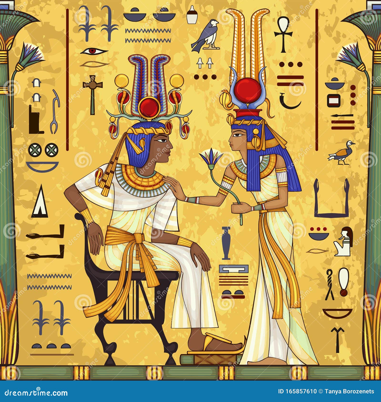 Ancient Egypt Mural.Egyptian Mythology Stock Vector Illustration of