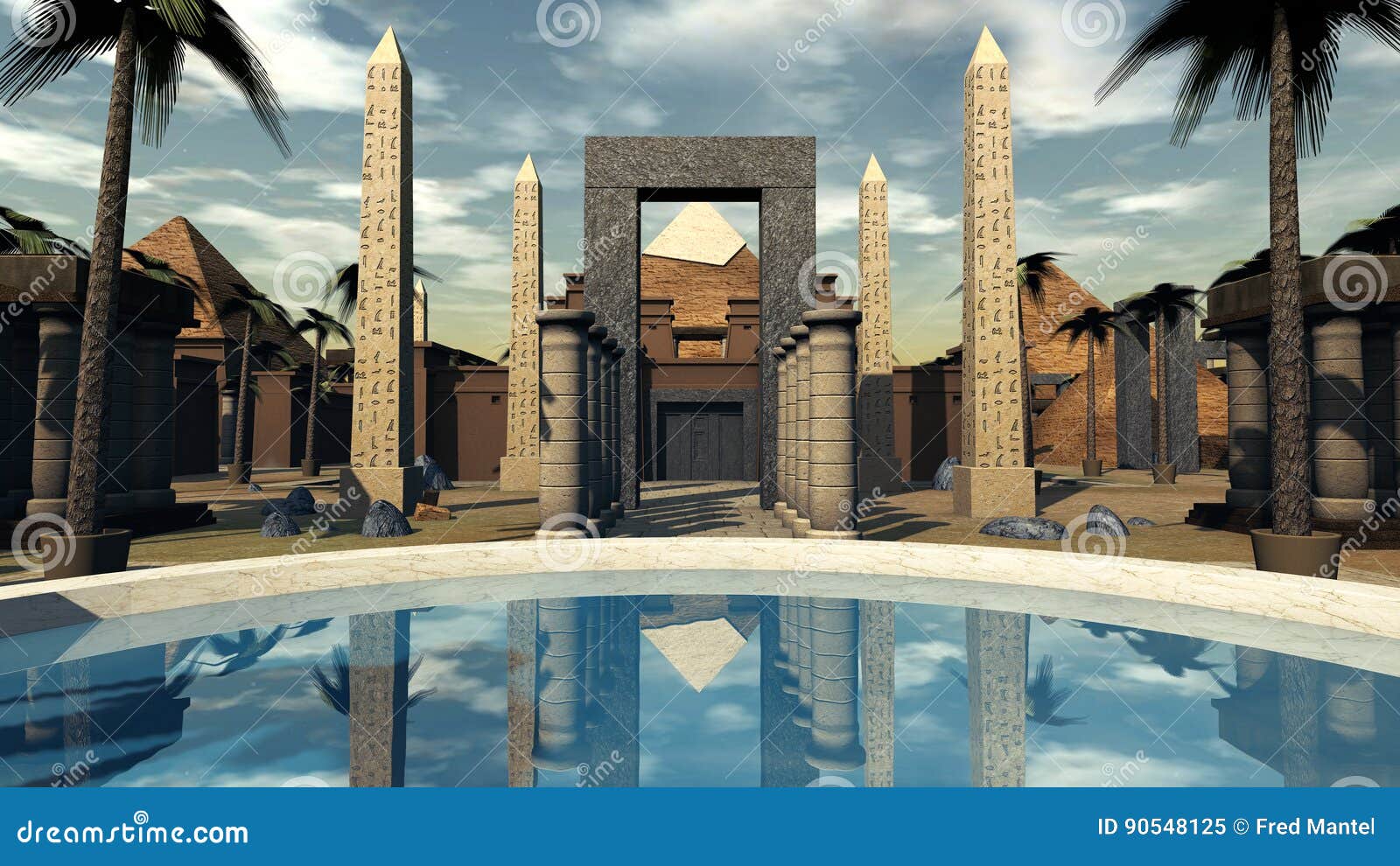 Ancient Egypt an Oasis and Archtecture in the Dessert. 3D Rendering ...