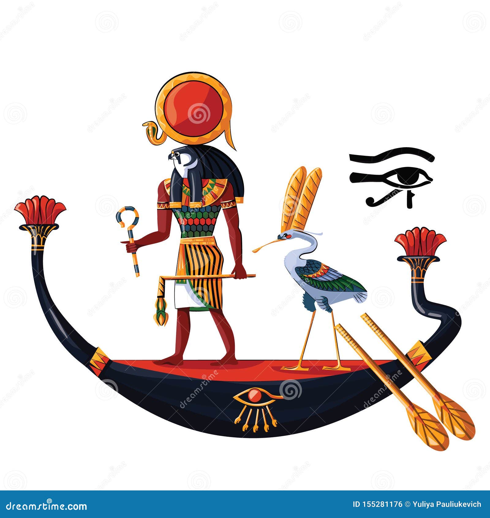 Ancient Egypt Sun God Ra Or Horus Cartoon Vector Stock