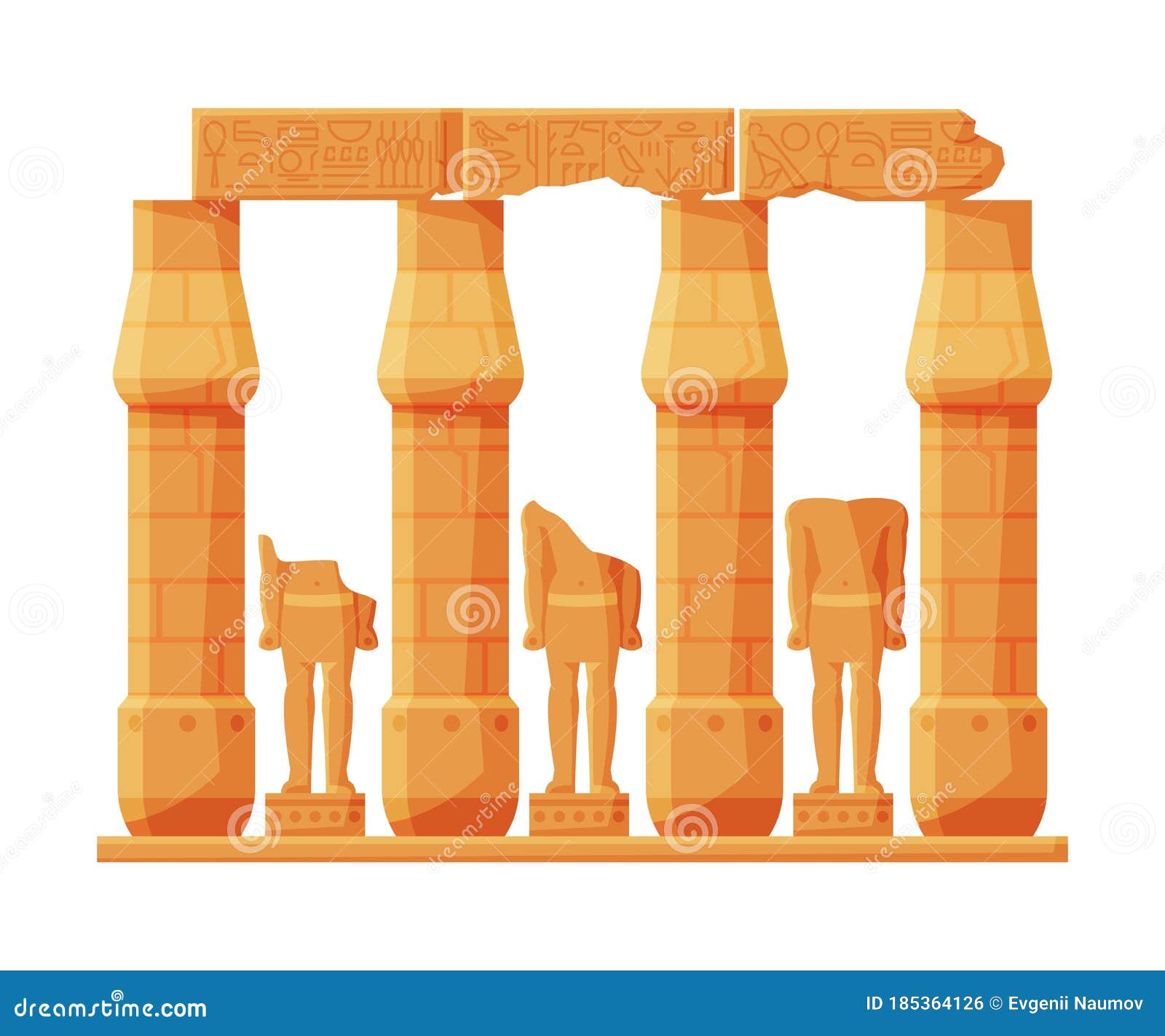 Ancient Egypt Temple Stone Columns or Pillars, Symbol of Egypt Flat