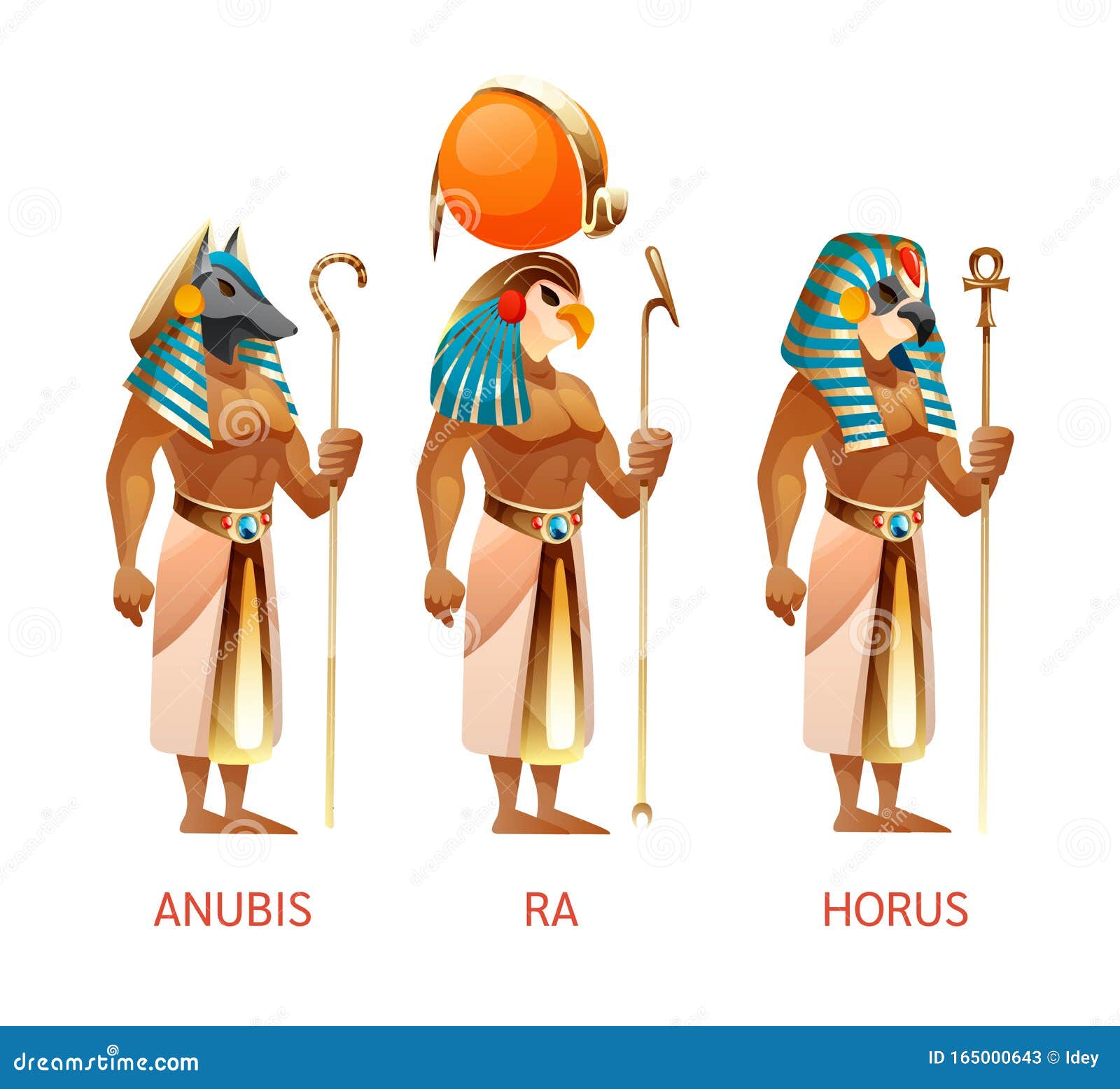 ancient egyptian gods ra, horus, anubis from egyptian mythology religion