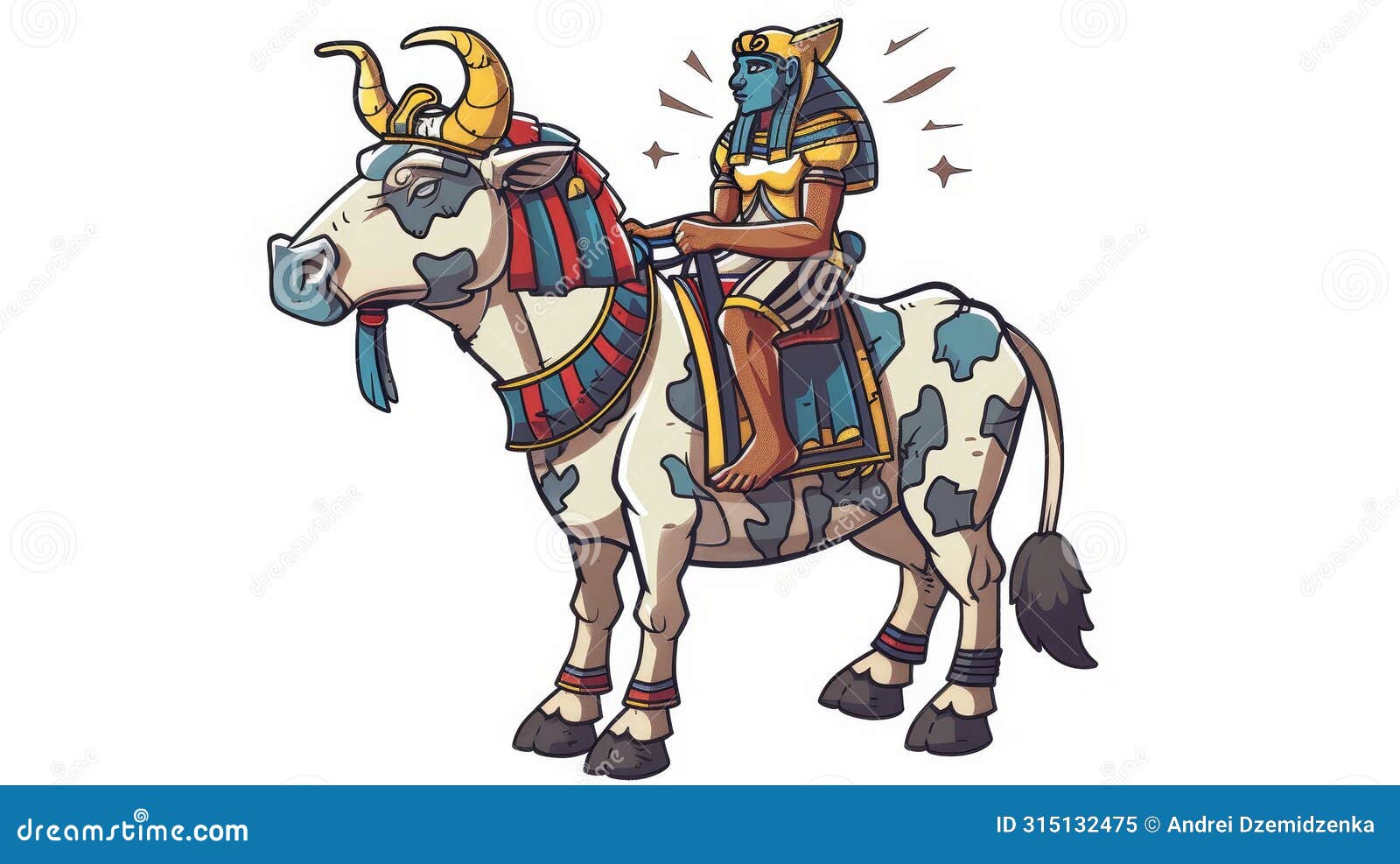 ancient egyptian legend cartoon modern. egyptian culture religious , ra, sits on back of star-covered cow, goddess