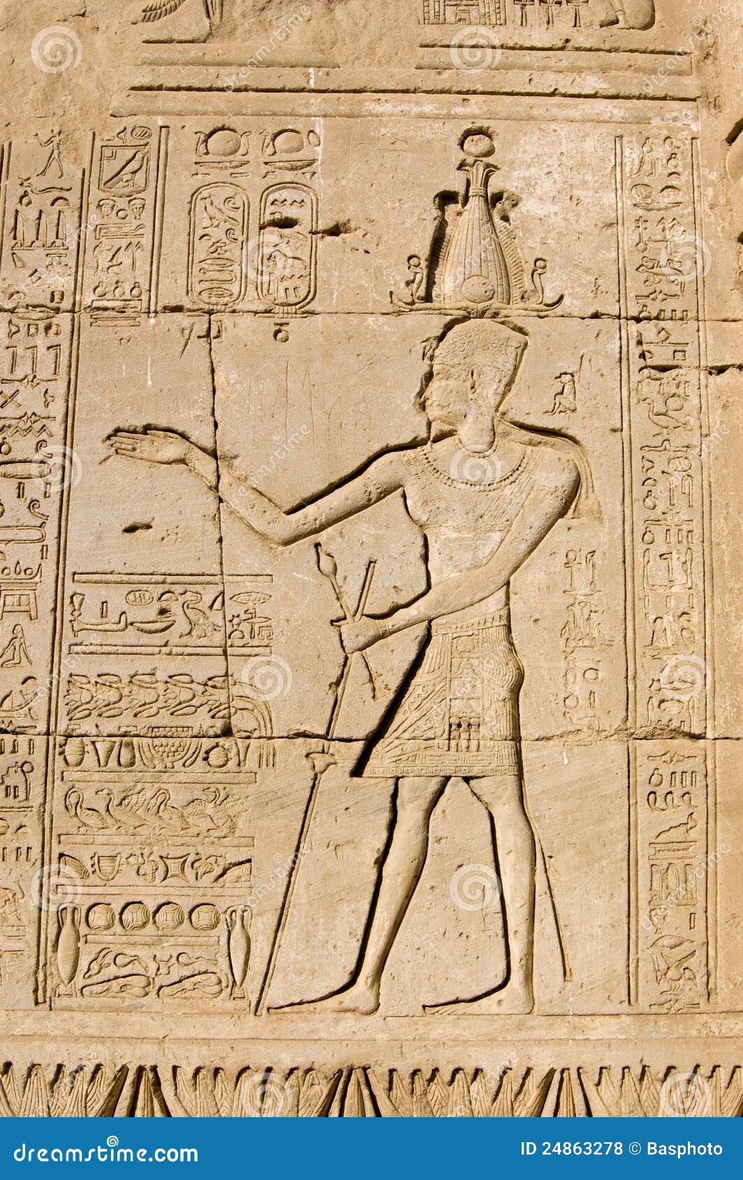 Ancient Egyptian Pharaoh Carving, Dendera Temple, Stock Photo Image