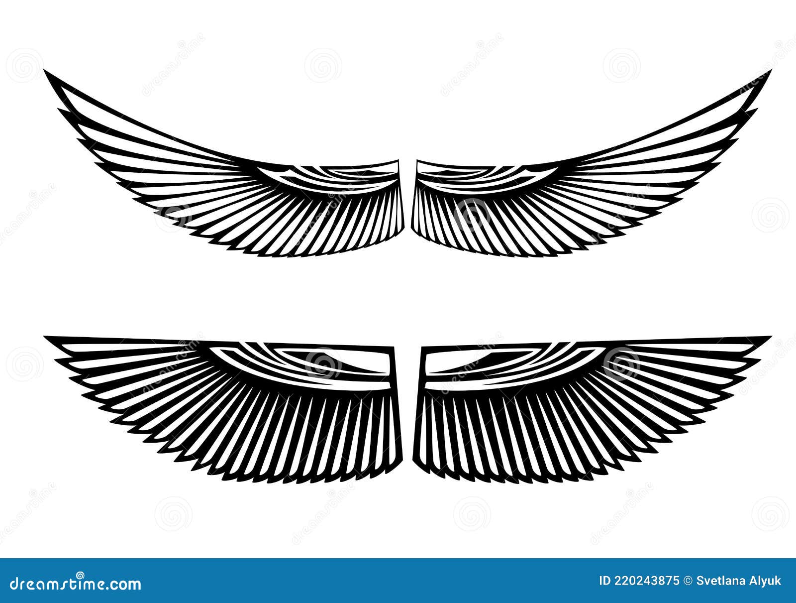 Ancient Egyptian Style Bird Wings Black and White Vector Design Stock