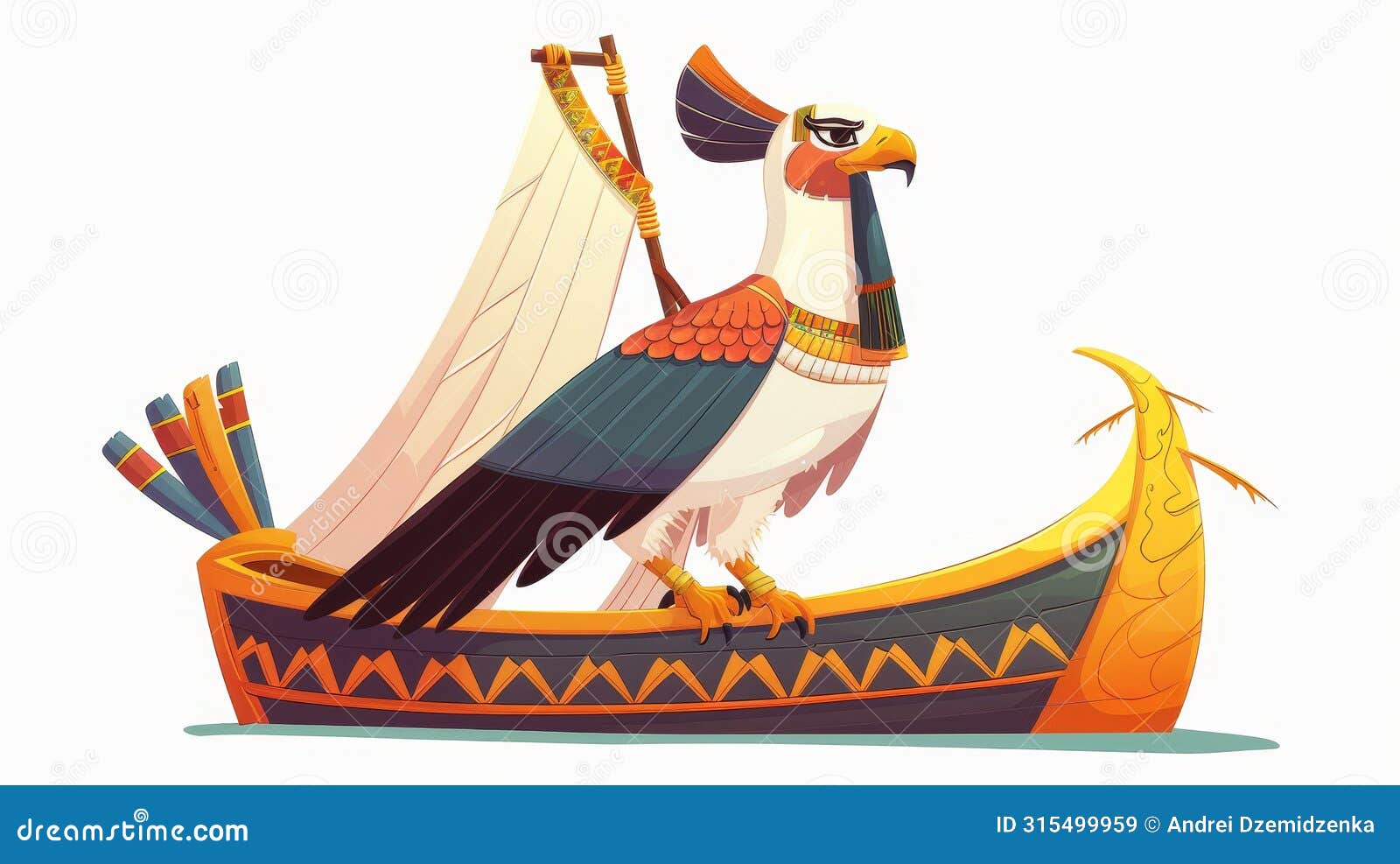 ancient egyptian sun god ra or horus cartoon modern . ancient god-falcon in night and day boats, sacred