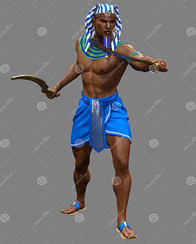 Ancient Egyptian Warrior Attacking with Two Golden Khopesh Stock ...