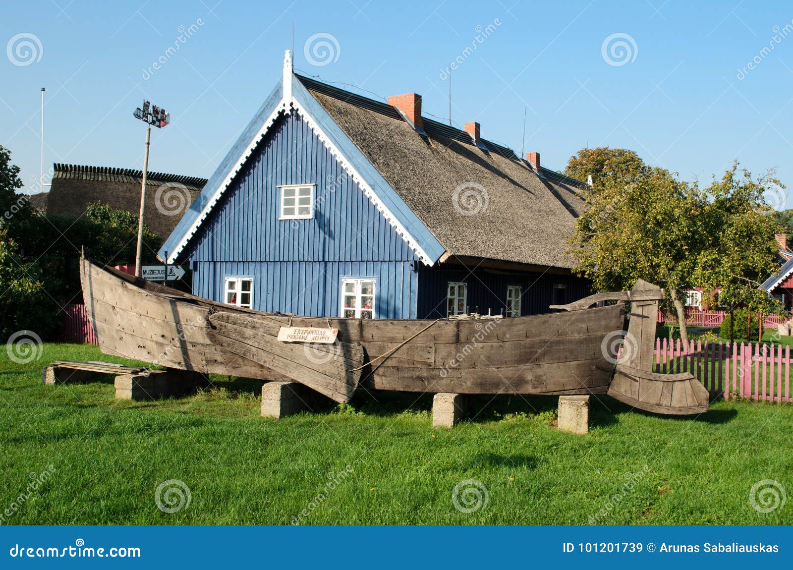 Ancient Fishing Boat and Ancient Fisherman House Stock Image