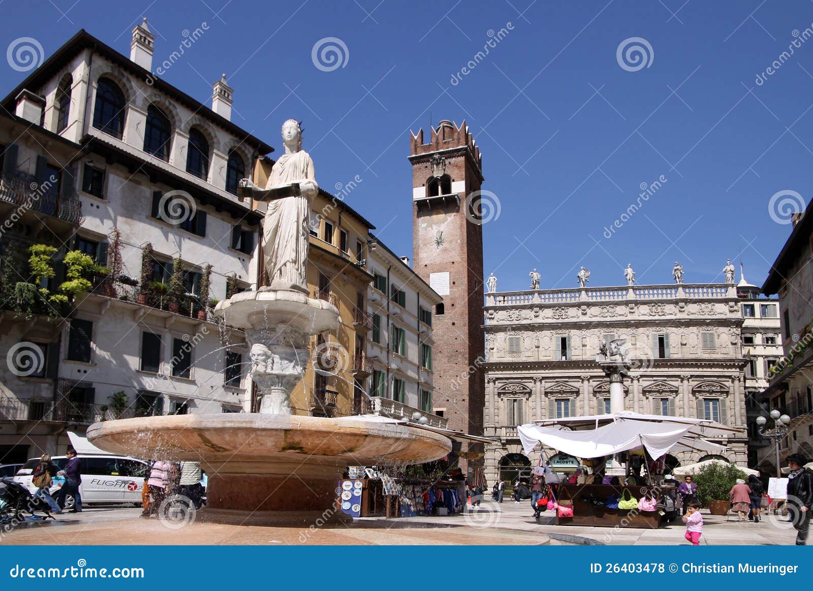 Ancient Fountain with the Madonna Verona Editorial Stock Photo Image