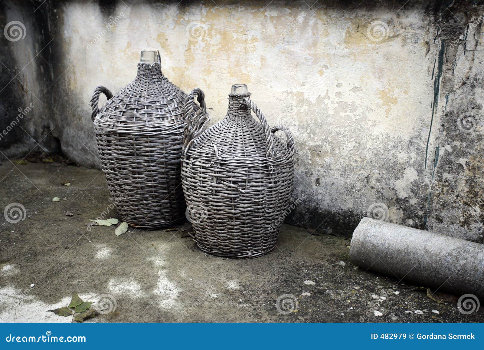 ancient glass vessels for vine and rakija on island of hvar- croatia