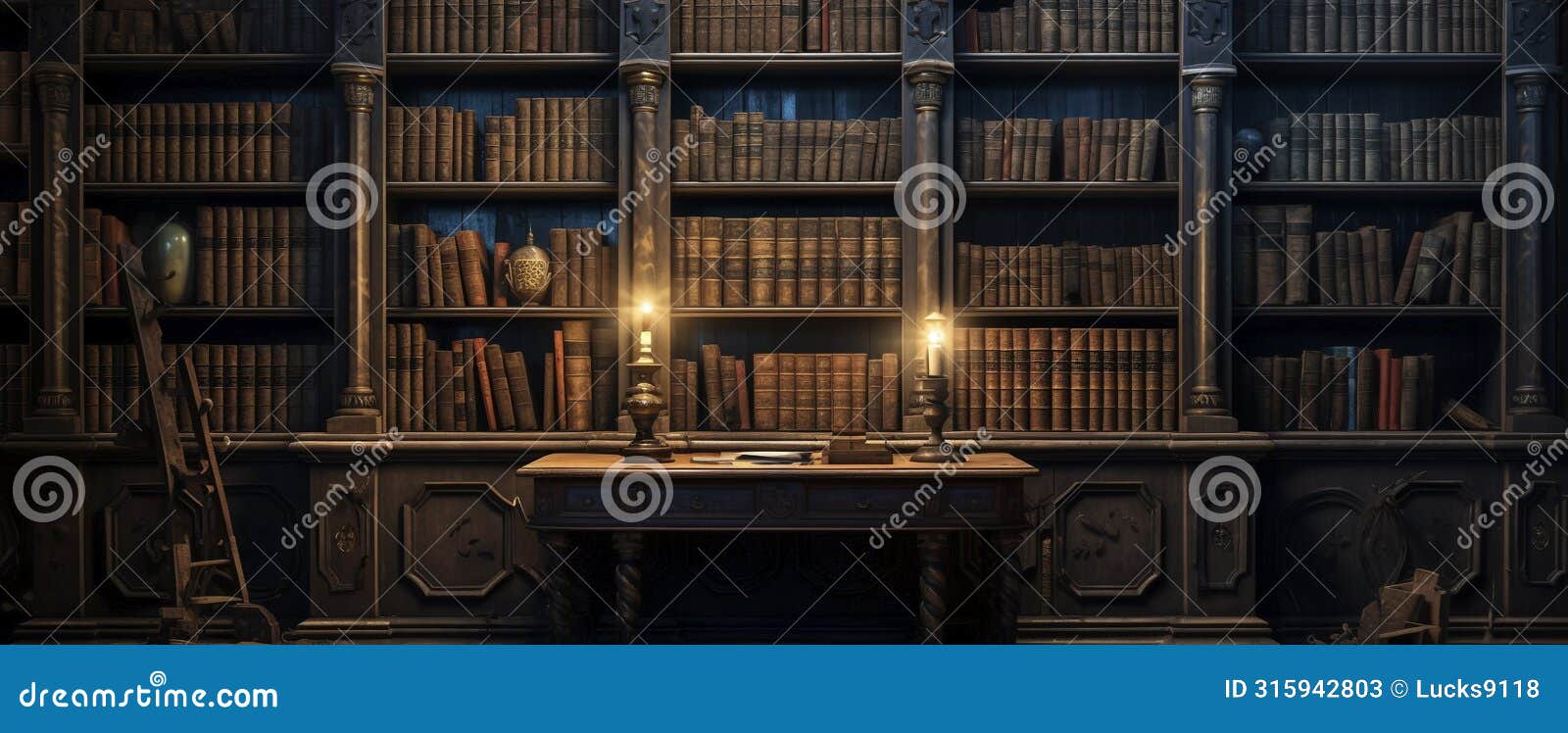 ancient gothic library, dark and eerie library, magic medieval library full of old ancient books