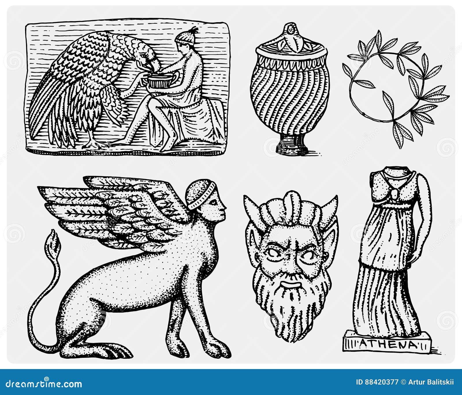 Ancient Greece, Antique Symbols Ganymede and Eagle Anphora, Vase