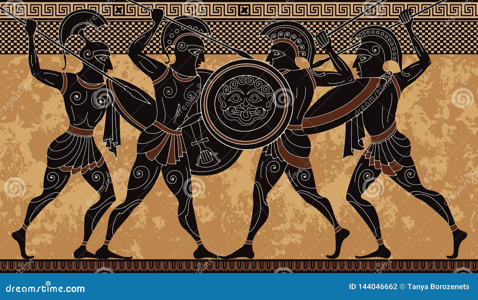 ancient greece warrior.black figure pottery.ancient greek scene