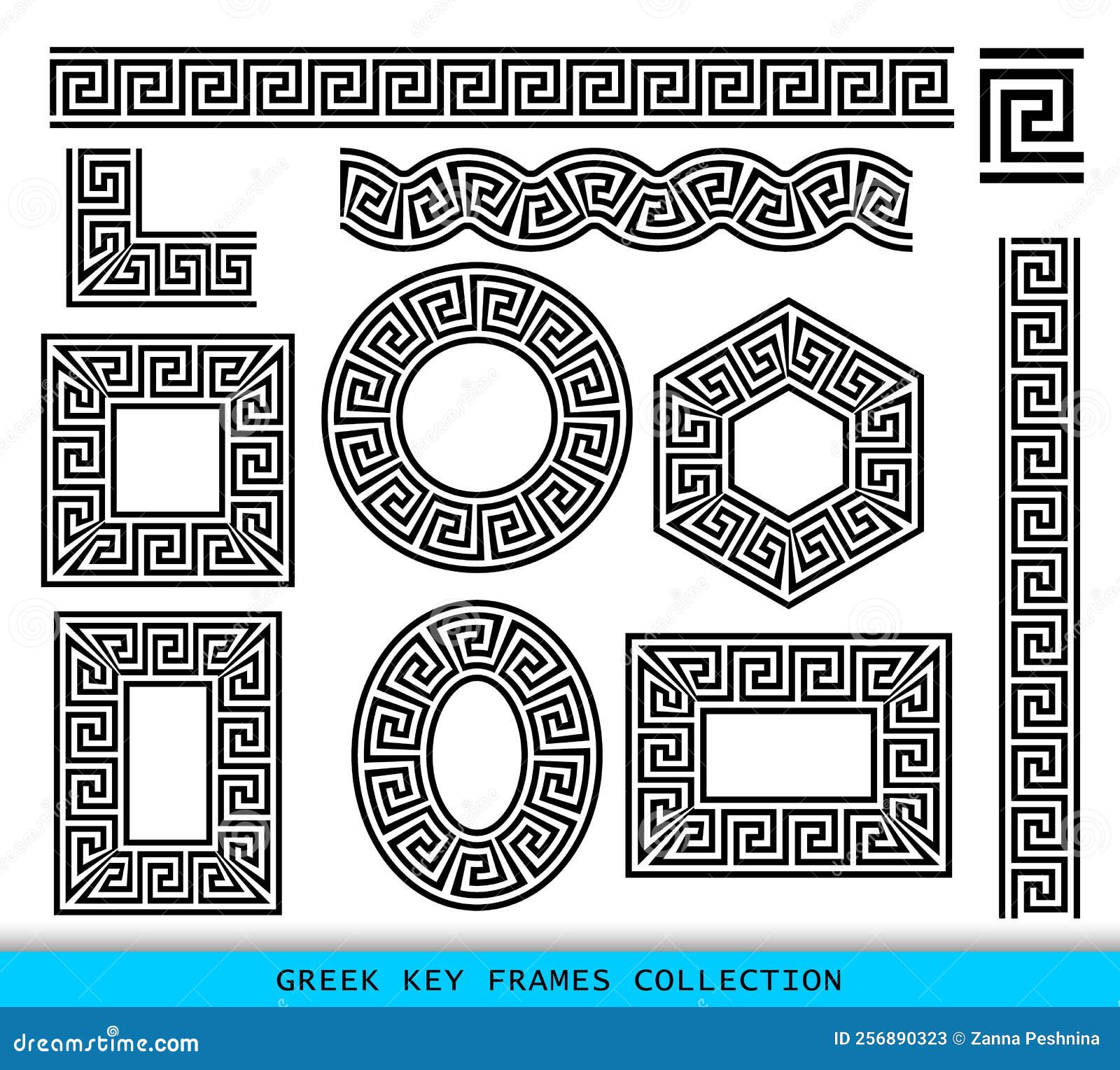 Ancient Greek Black Frames Patterns Collection, Set of Antique Borders ...