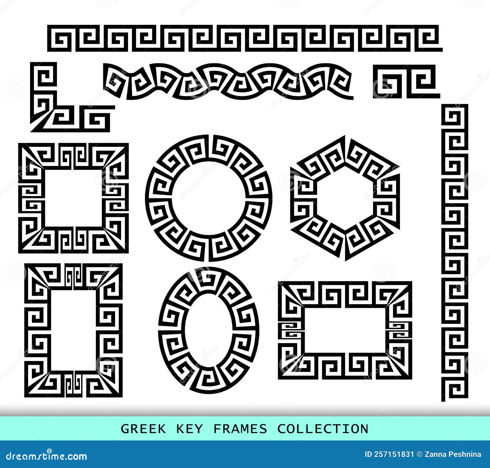 Ancient Greek Black Frames Patterns Collection, Set of Antique Borders ...