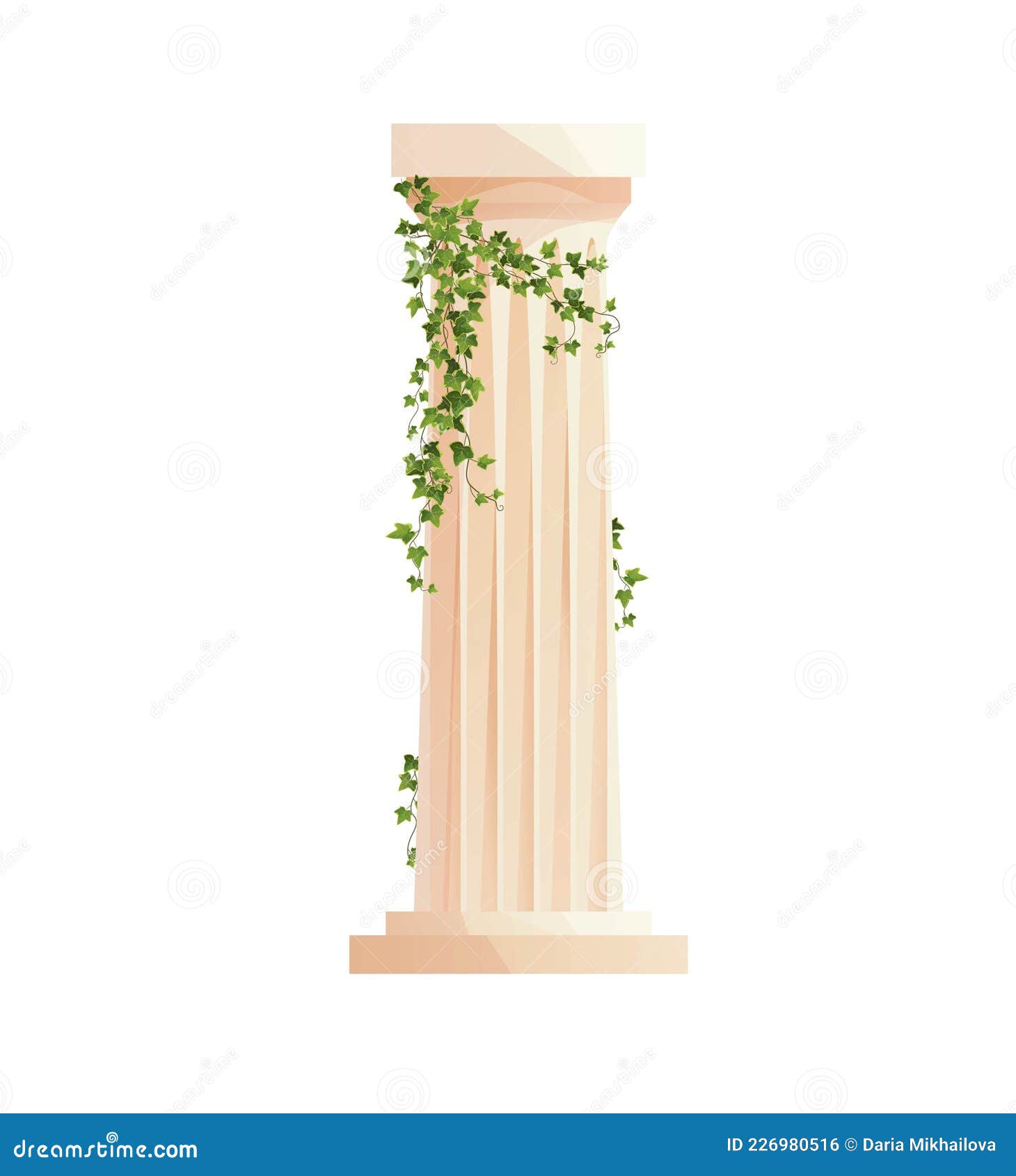 ancient greek column with ivy climbing branches. roman pillar. building  s and decoration. cartoon 
