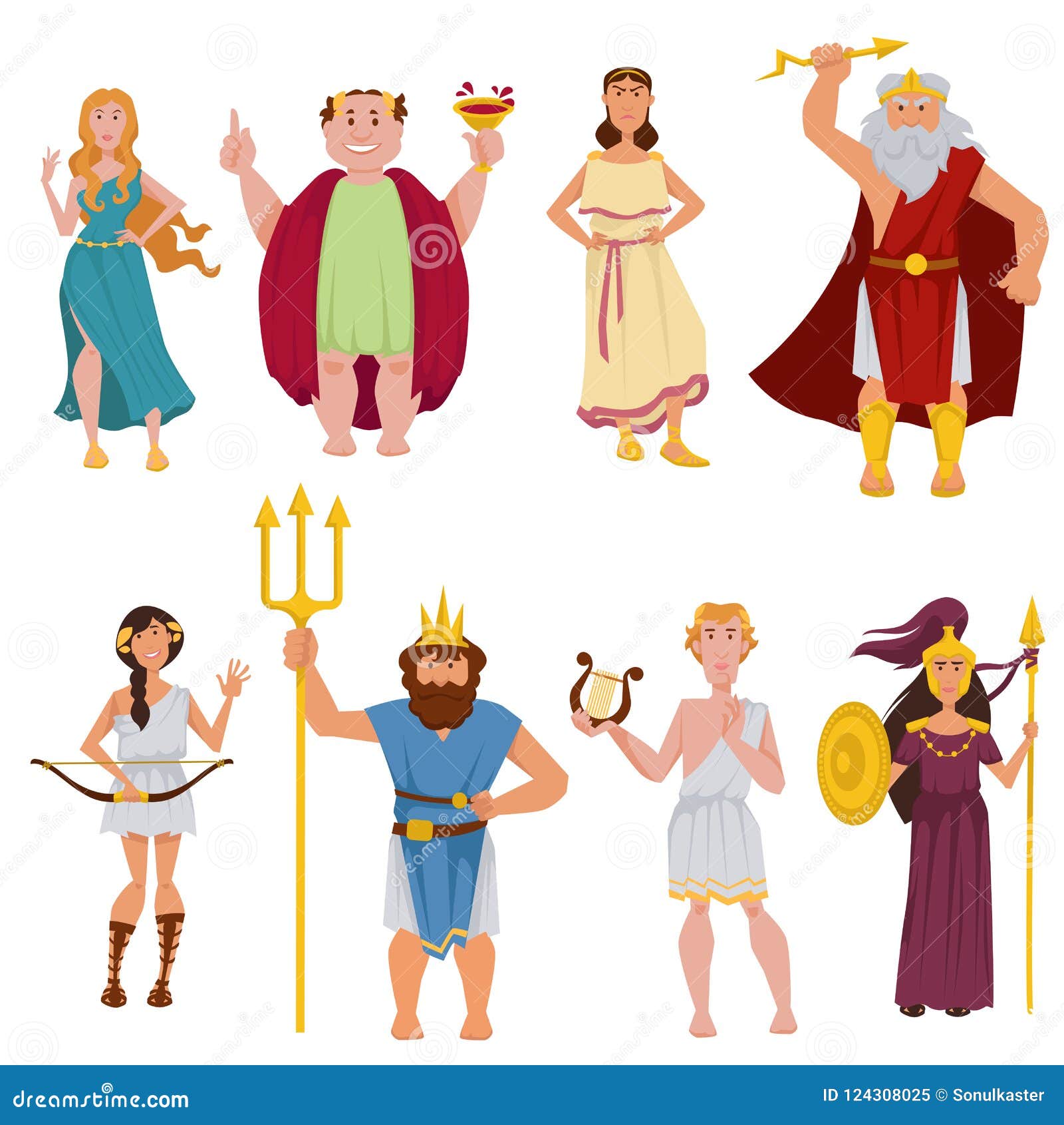Ancient Greek Gods Vector Cartoon Characters Stock Vector