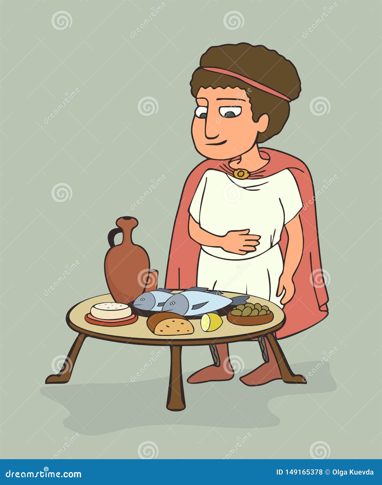 Ancient Greek Man Having Dinner Cartoon Stock Vector - Illustration of  diet, fish: 149165378