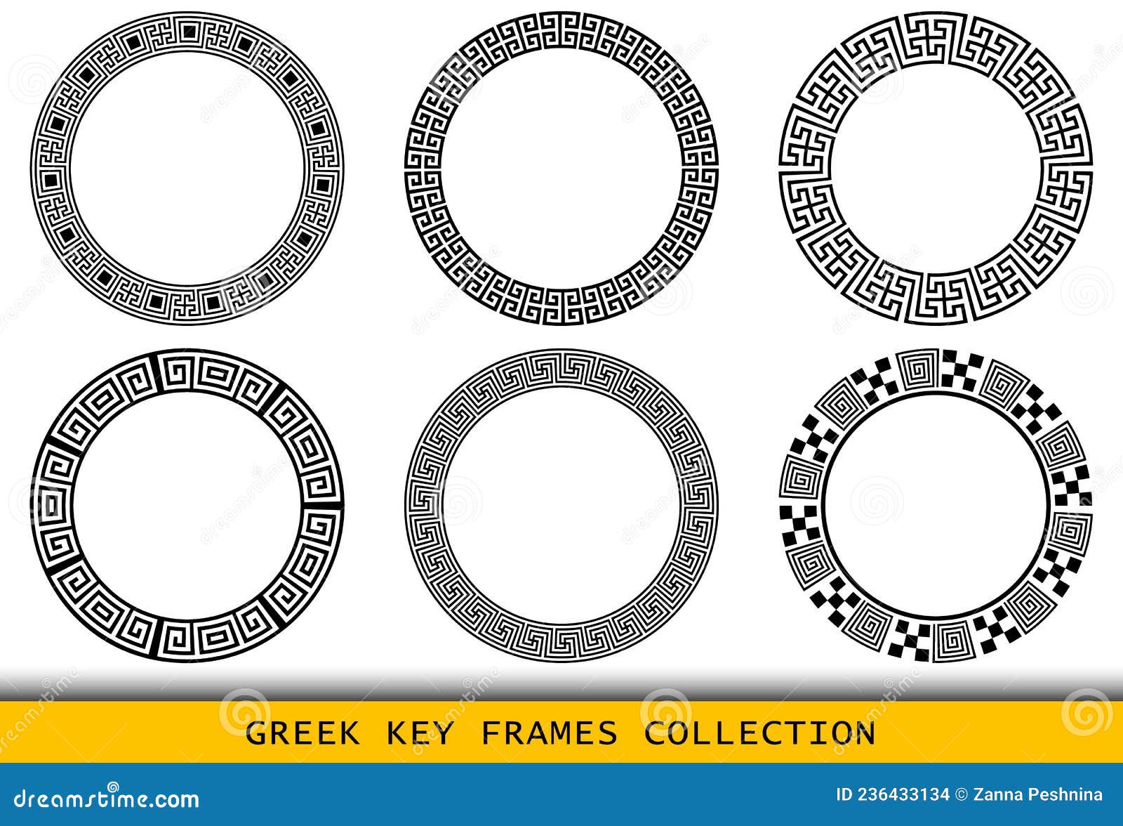 Ancient Greek Round Frames Patterns, Set of Antique Borders from Greece ...