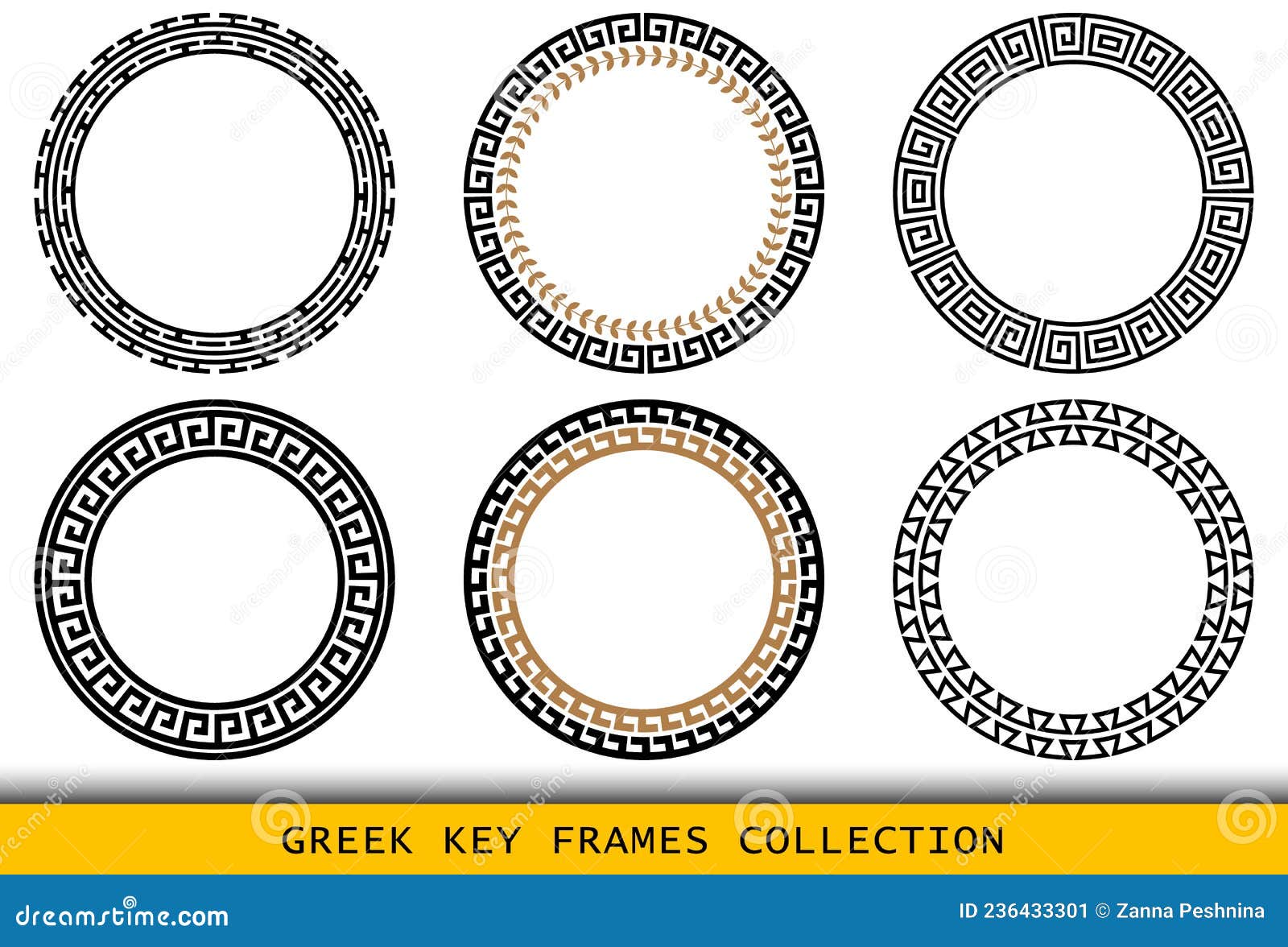 Ancient Greek Round Frames Patterns, Set of Antique Borders from Greece ...
