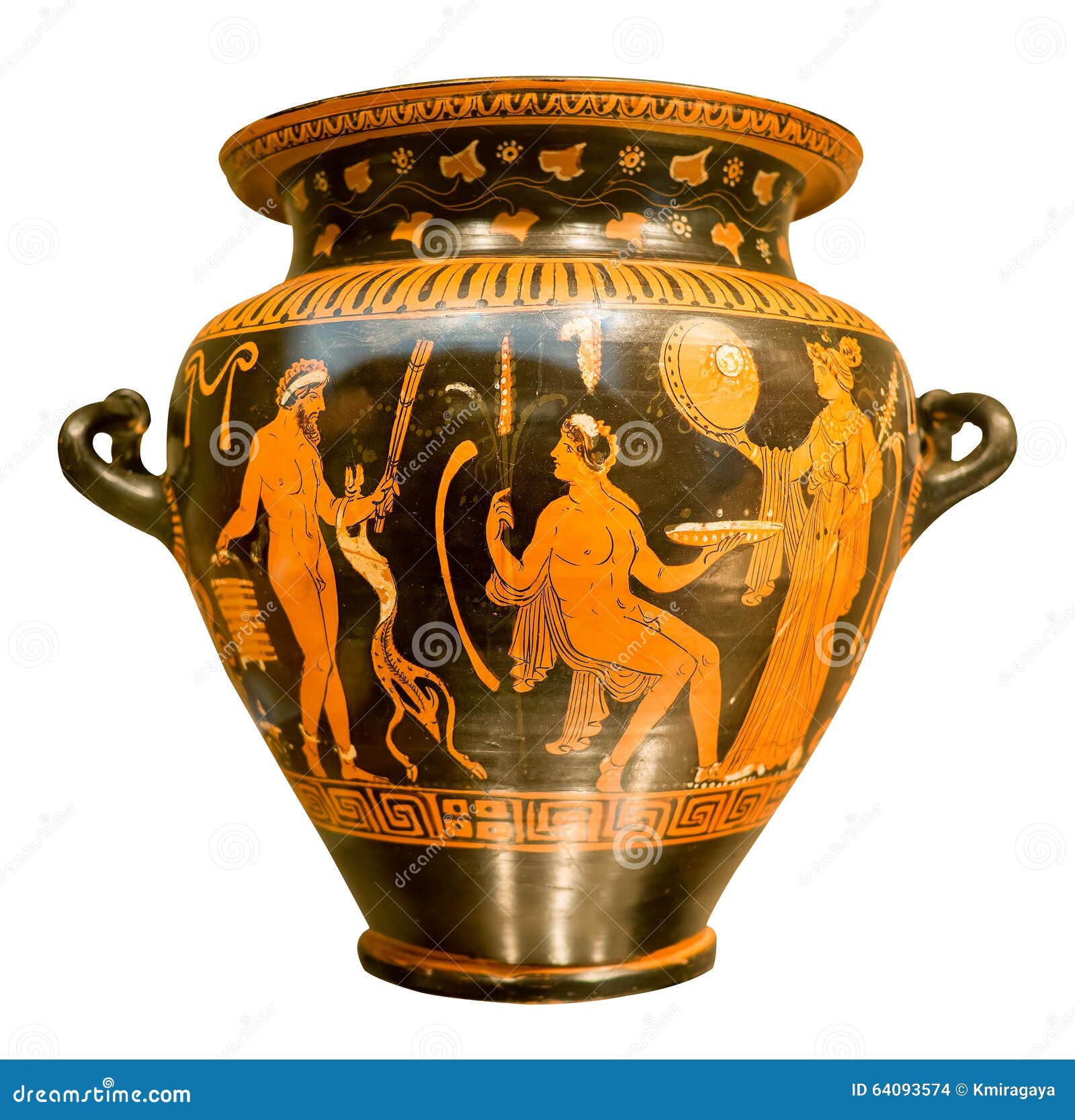 Ancient Greek Vase with Red Figures on a Black Background Stock Photo
