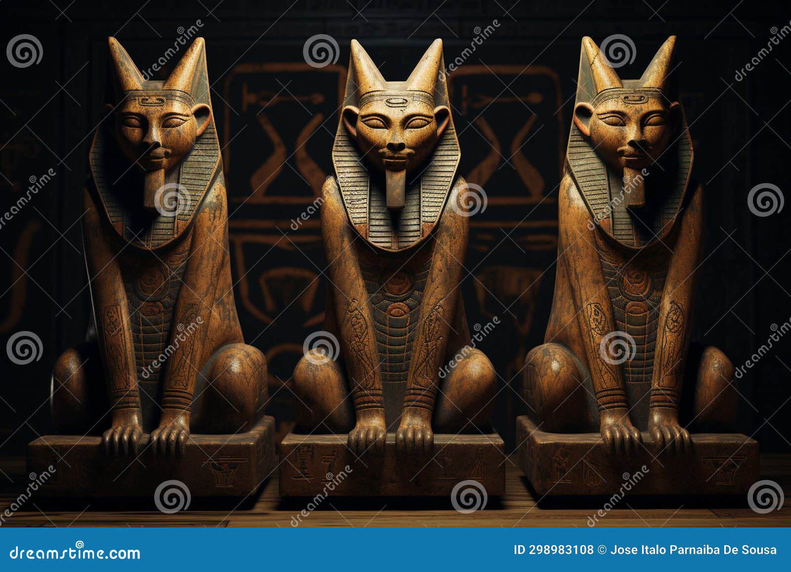 Ancient Hieroglyphs Featuring Sacred Egyptian Cats Stock Photo Image