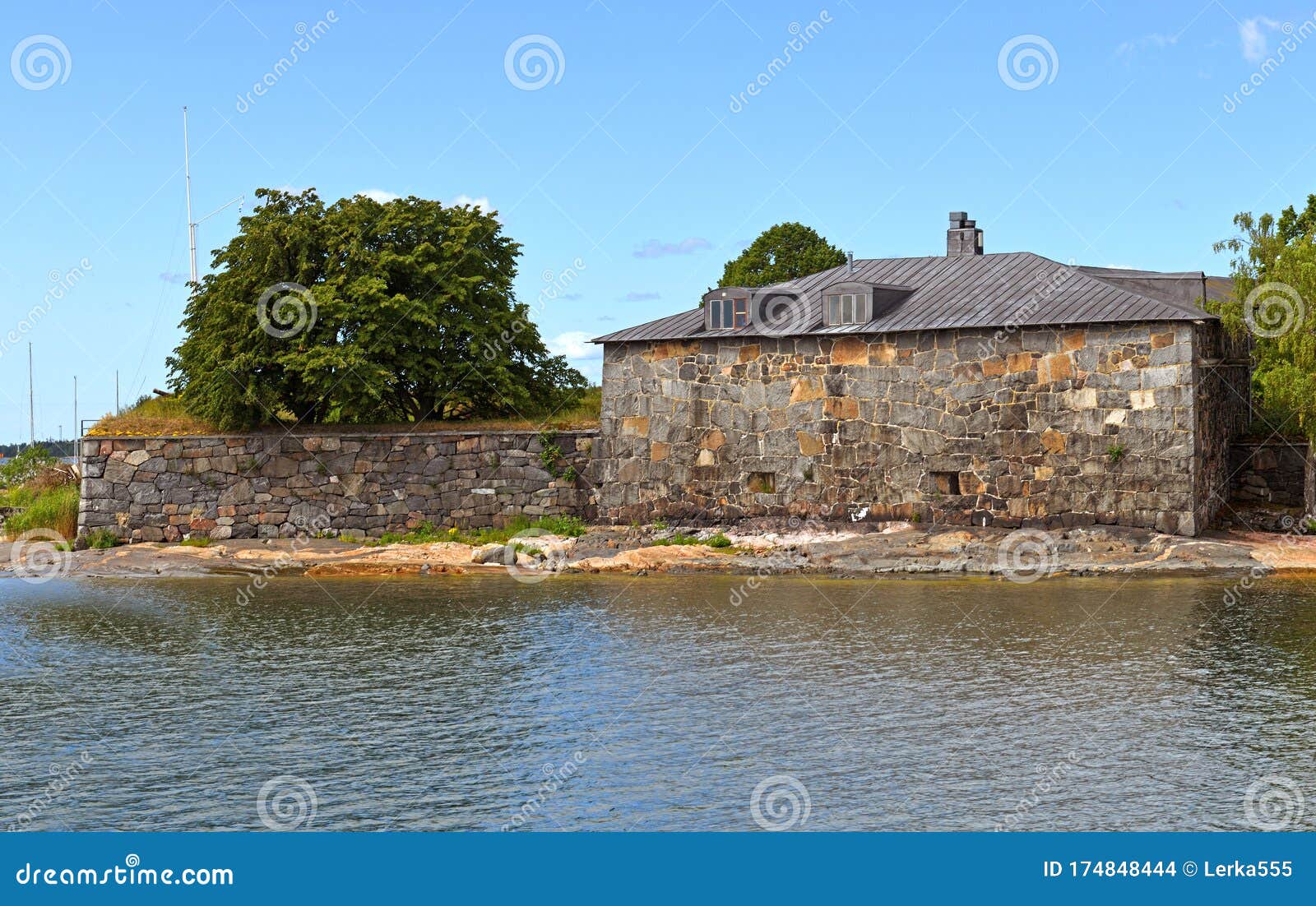 Ancient Impregnable Walls and House of Suomenlinna Fortress. Helsinki