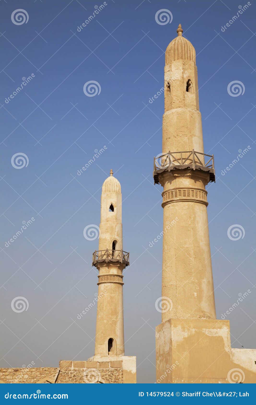 ancient khamis mosque minarets, bahrain