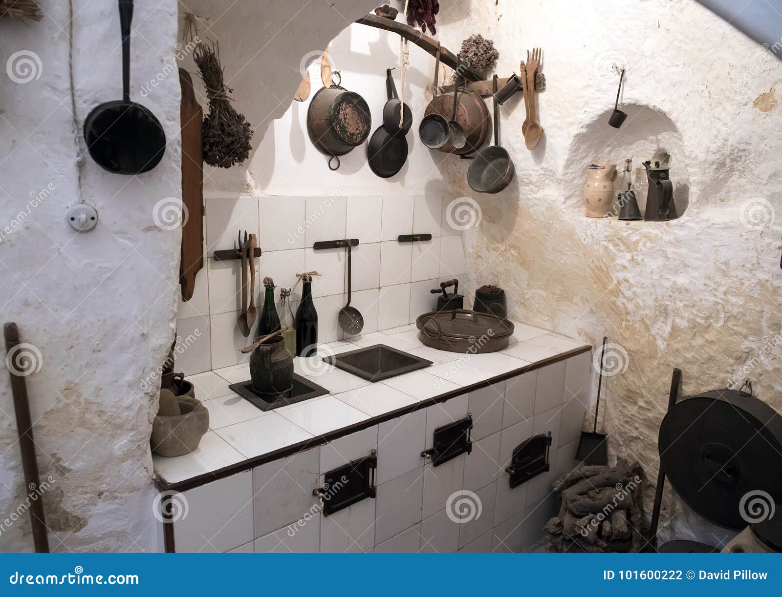 ancient kitchen inside casa grotta di vico solitario matera, itay