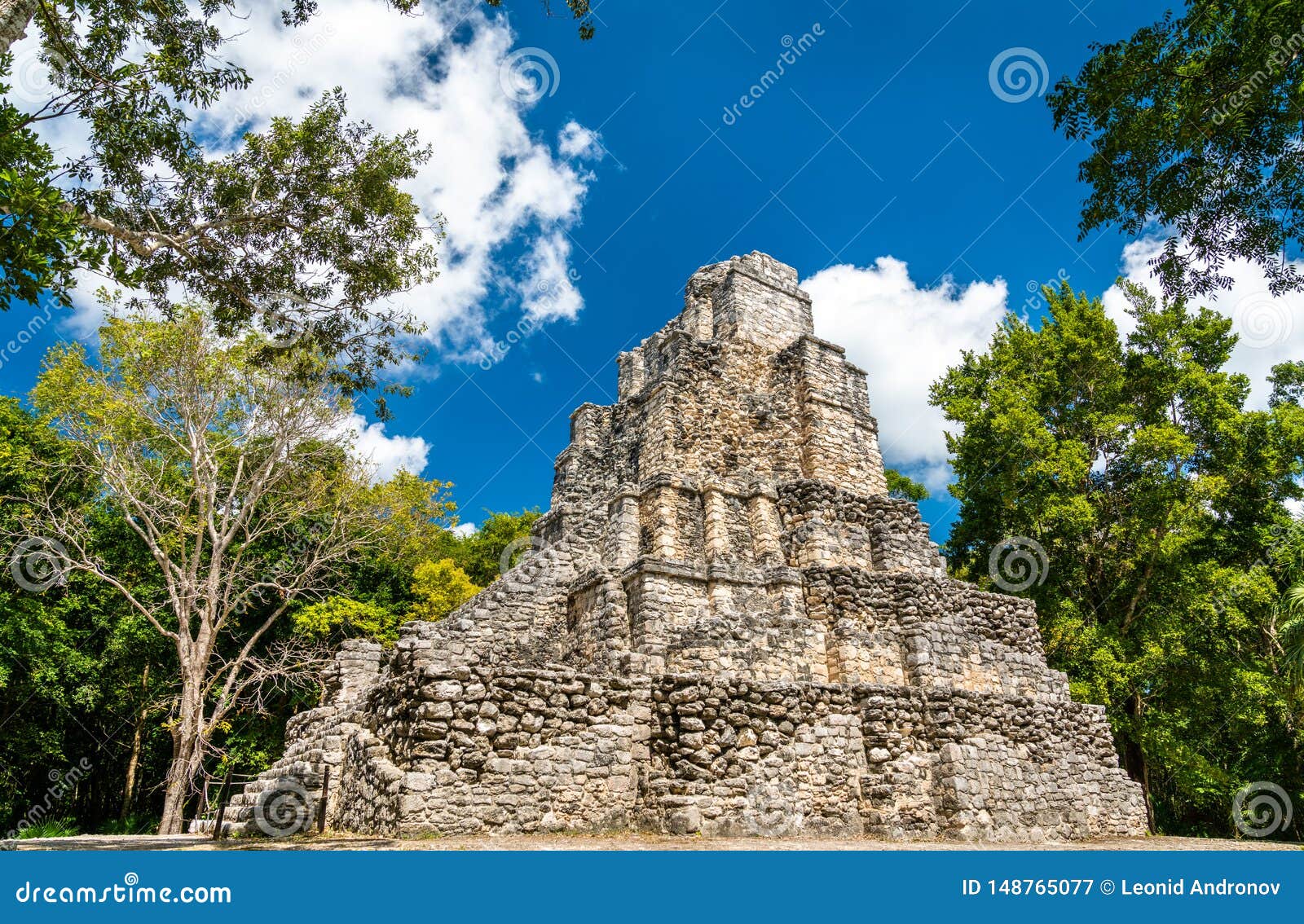 ancient mayan pyramid at muyil in quintana roo, mexico