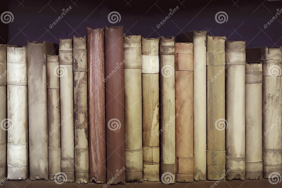 Ancient Medieval Books on the Shelf in the Bookcase Stock Photo Image