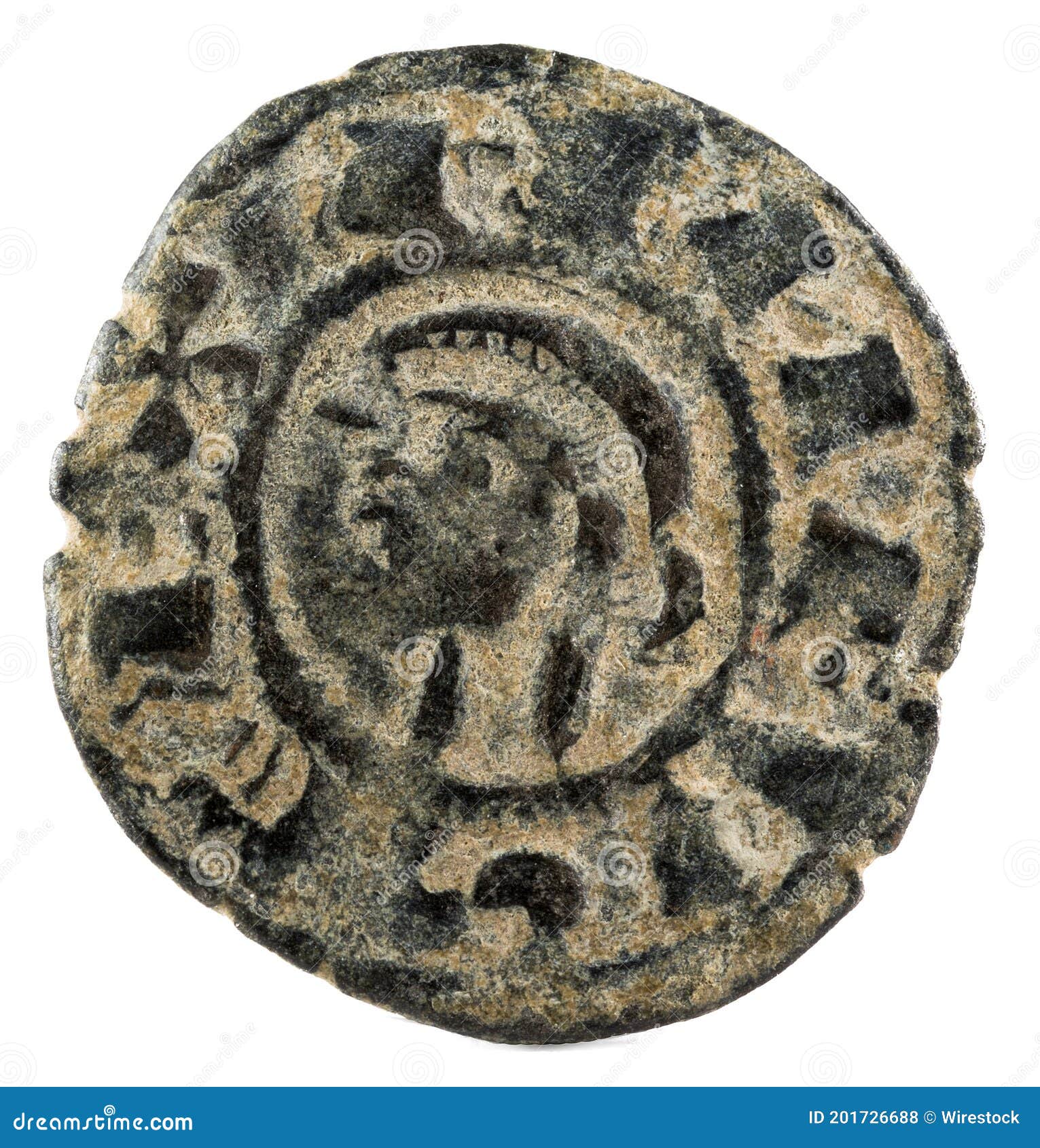 ancient medieval fleece coin of the king alfonso viii. dinero. coined in toledo. spain. obverse.