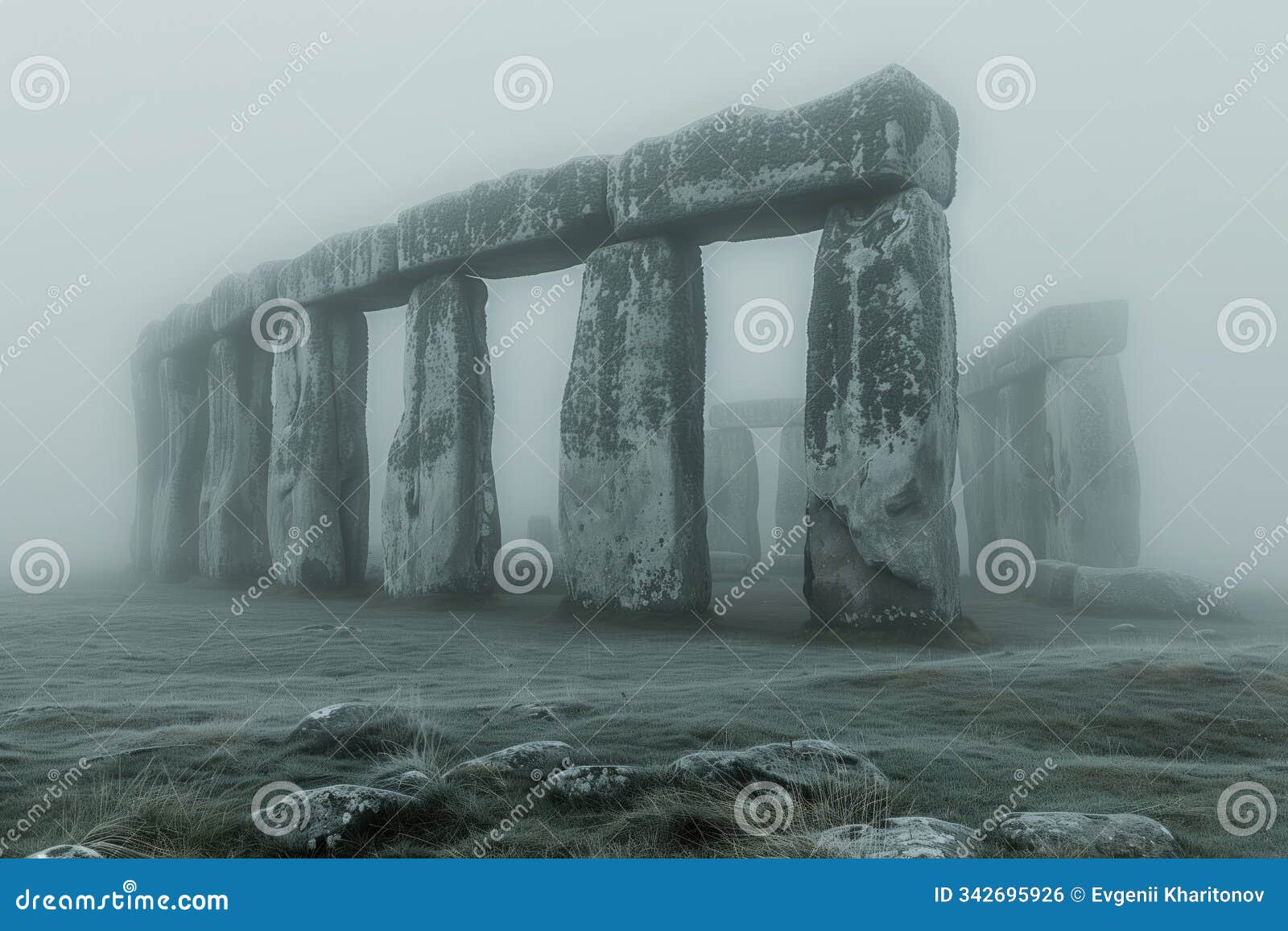 ancient megalithic cromlech on a frosty morning