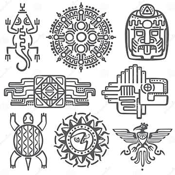 Ancient Mexican Vector Mythology Symbols. American Aztec, Mayan Culture ...