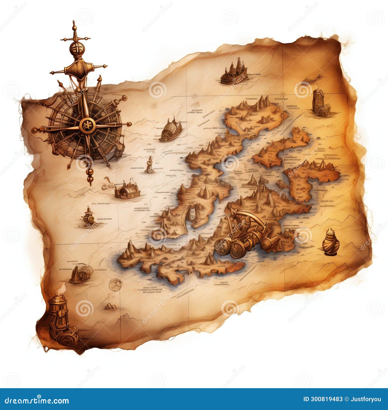 ancient nautical map with ships and sea monsters. generative ai