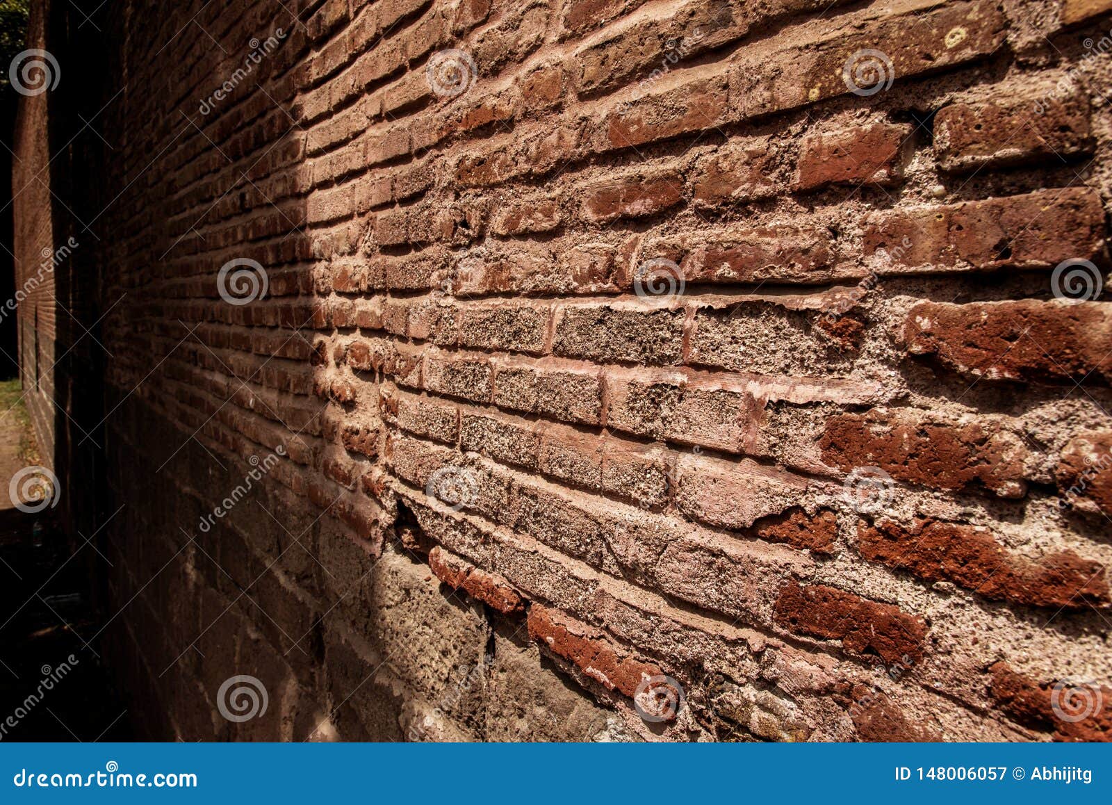Ancient Old Brick Wall Background in Perspective Stock Image Image of