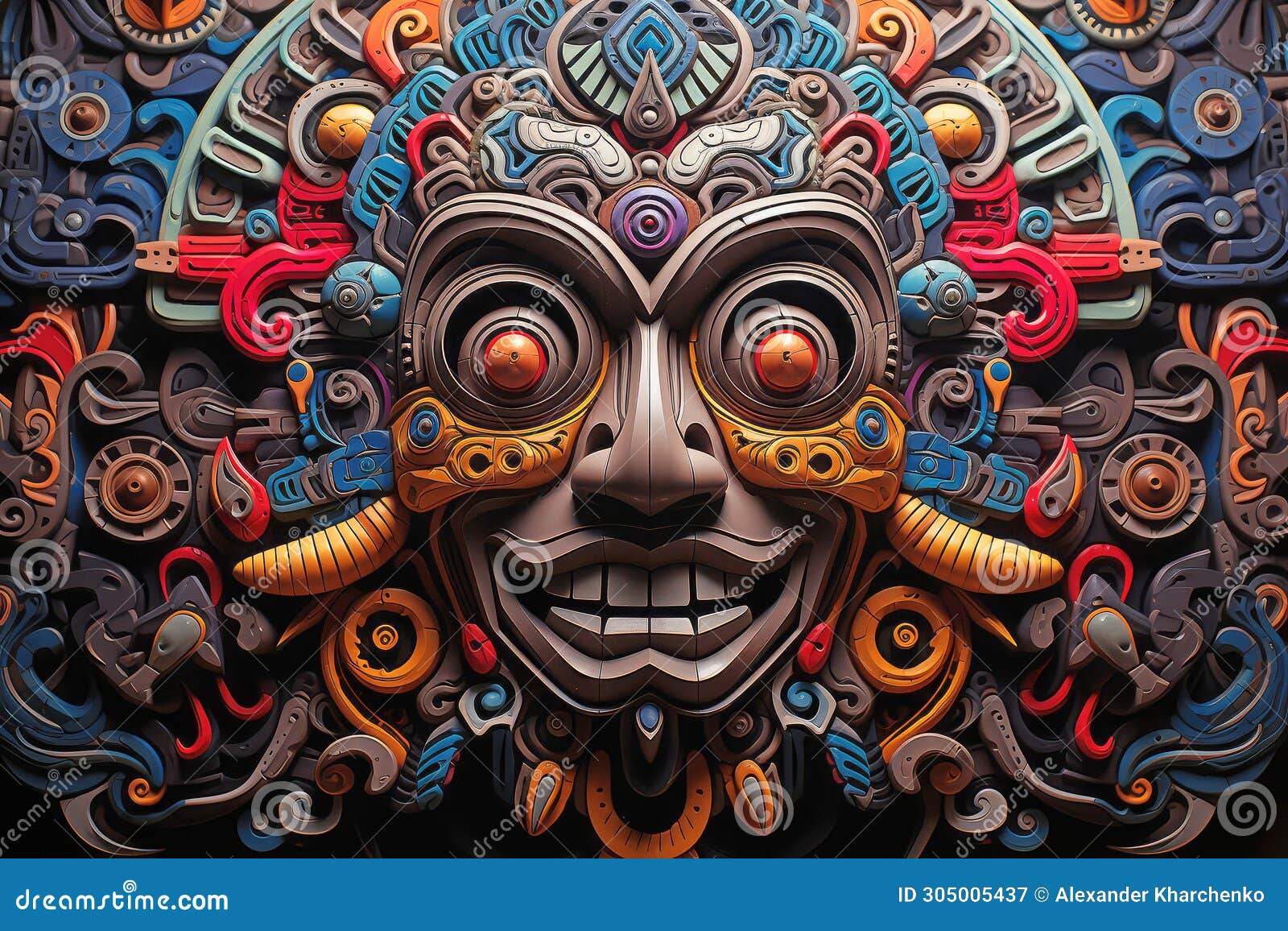 ancient psychedelia mesoamerican colorful ritual pattern extreme closeup. generative ai