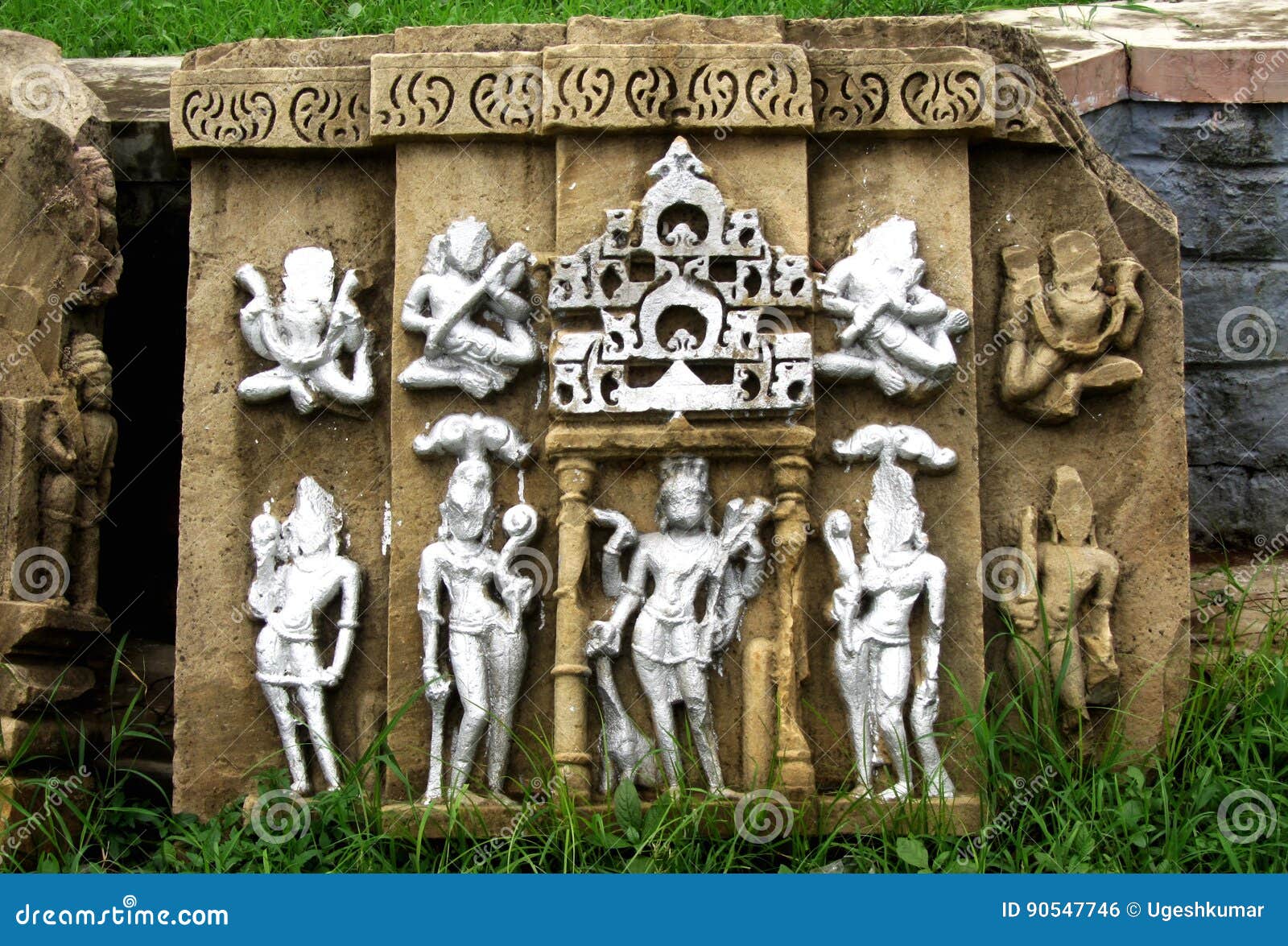 ancient ruin stone carvings, hindu god, baraundha, satna, india