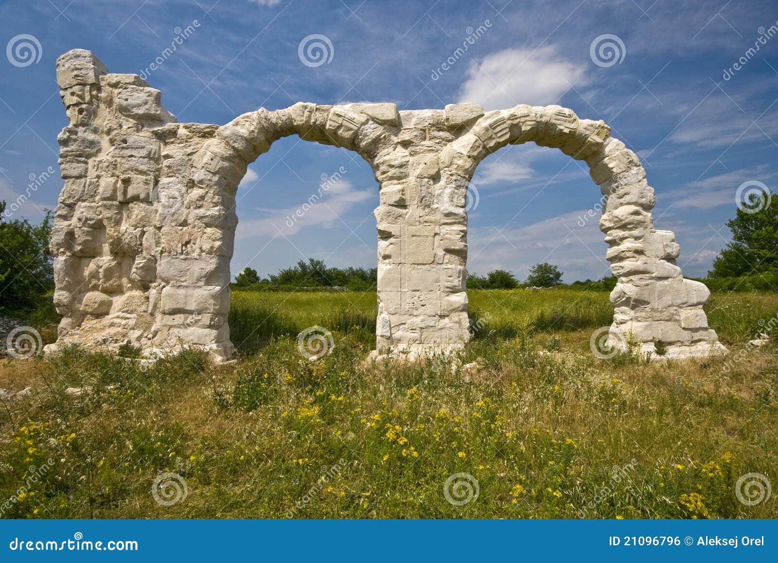 Ancient Roman Arches Under the Sun in Burnum Site Stock Photo Image