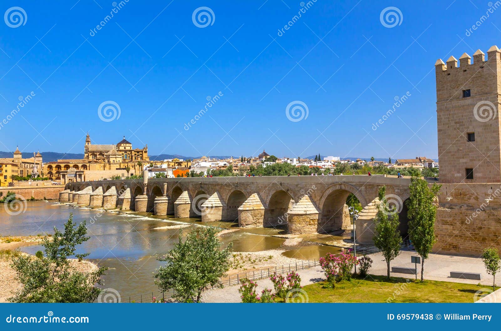 ancient roman bridge entrance river guadalquivir cordoba spain
