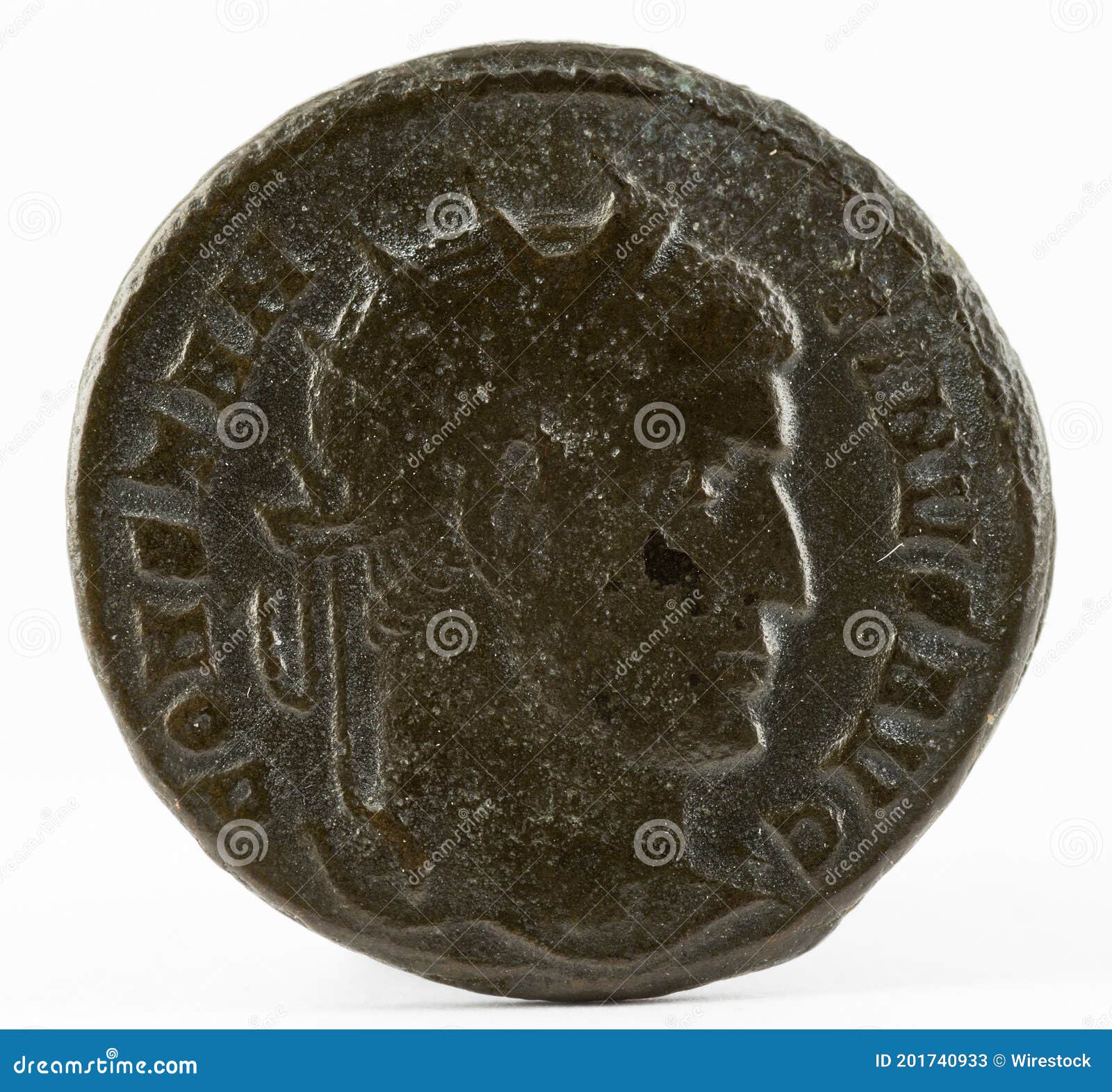 ancient roman copper coin of emperor constantine i magnus  on a white background