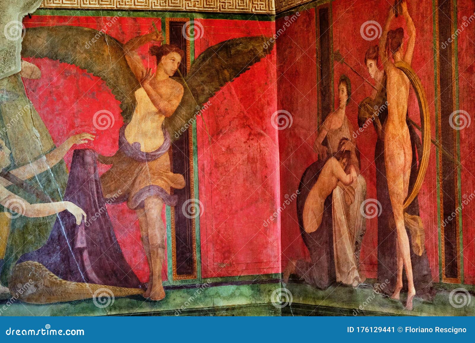 ancient roman fresco in pompeii showing a detail of the mystery cult of dionysus