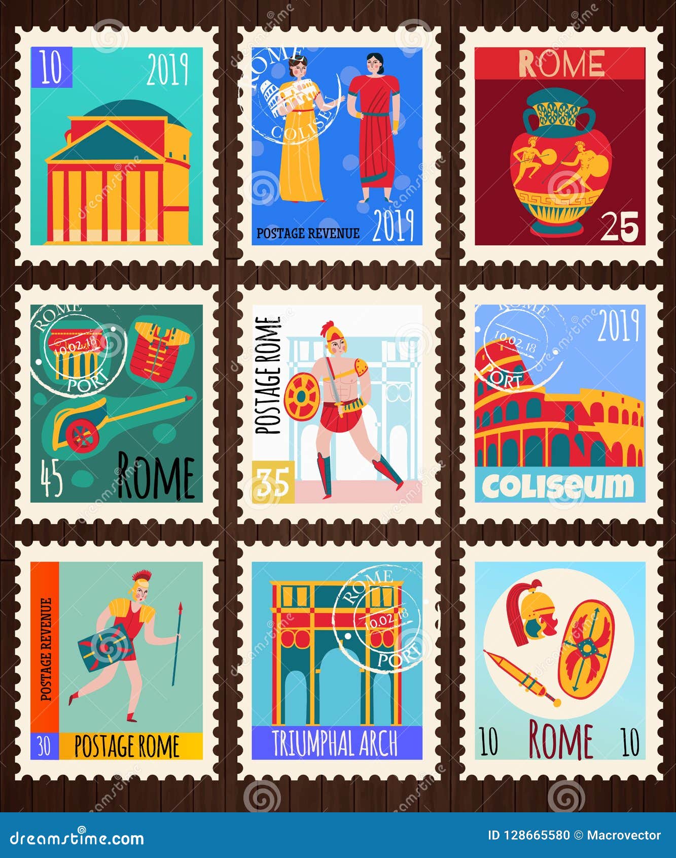 Ancient Rome Postmarks Set stock vector. Illustration of column - 128665580