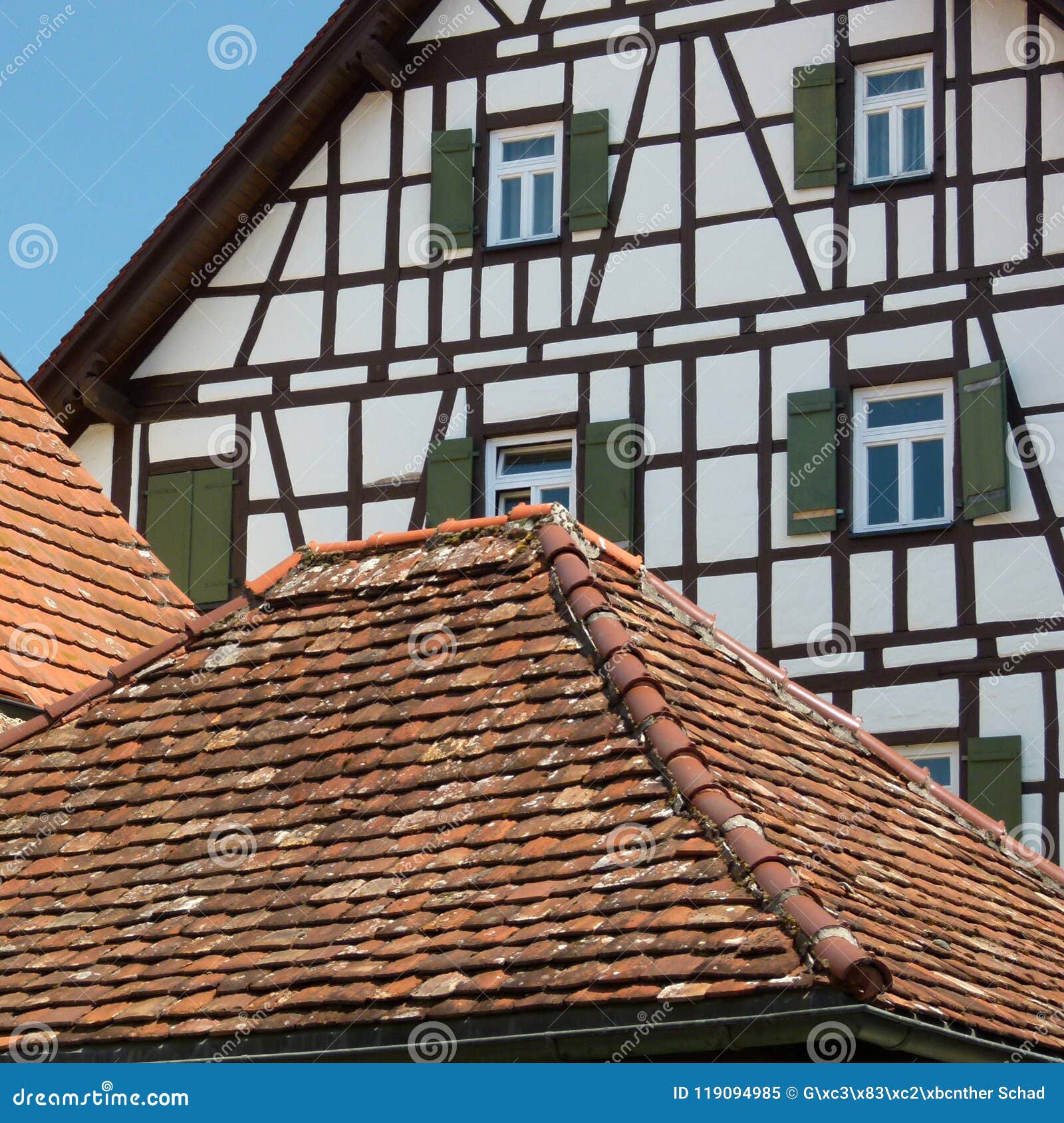 Ancient Roof Tiles in Front of Truss FaÃ§ade Stock Image - Image of