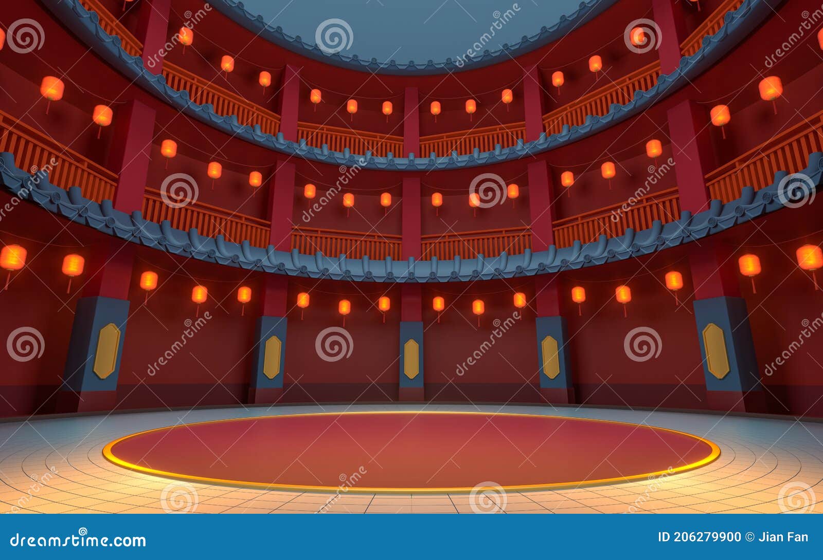 Ancient Round House, Chinese Classical Round House, 3d Rendering Stock