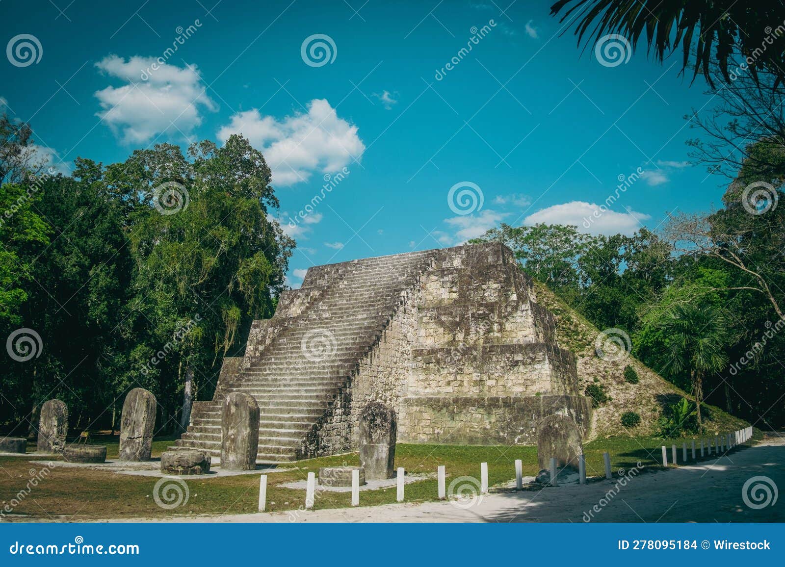 ancient ruins of complejo q, located in the ancient mayan city of tikal in guatemala
