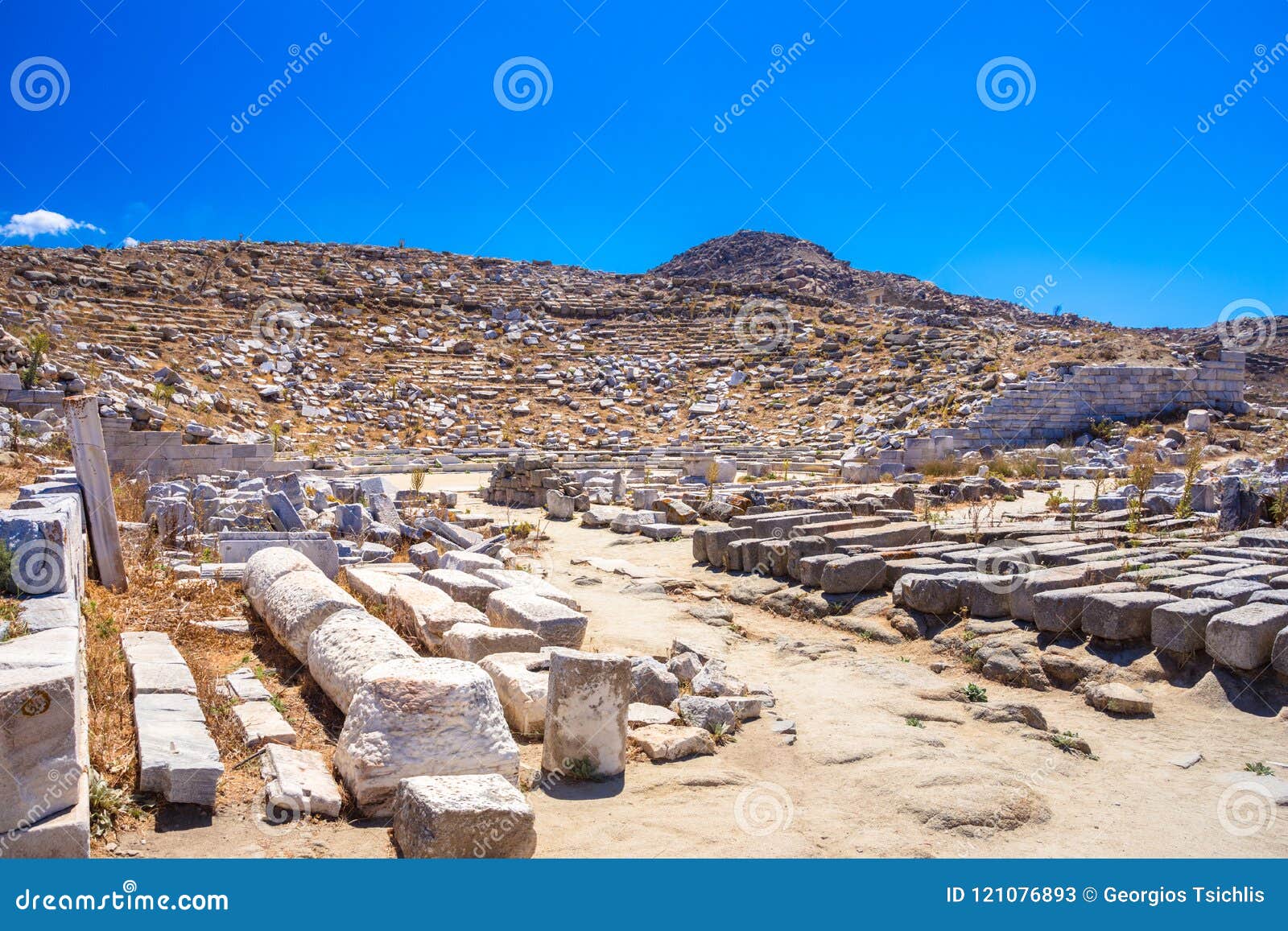 ancient ruins in the island of delos in cyclades, one of the most important mythological, historical and archaeological sites.