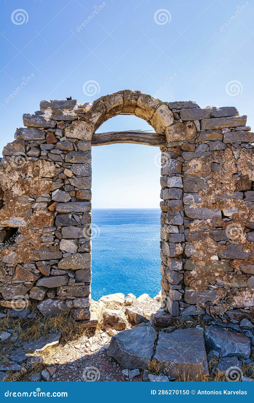 ancient ruins of spinalonga a fortified leper colony. the fortress was built by the venetians